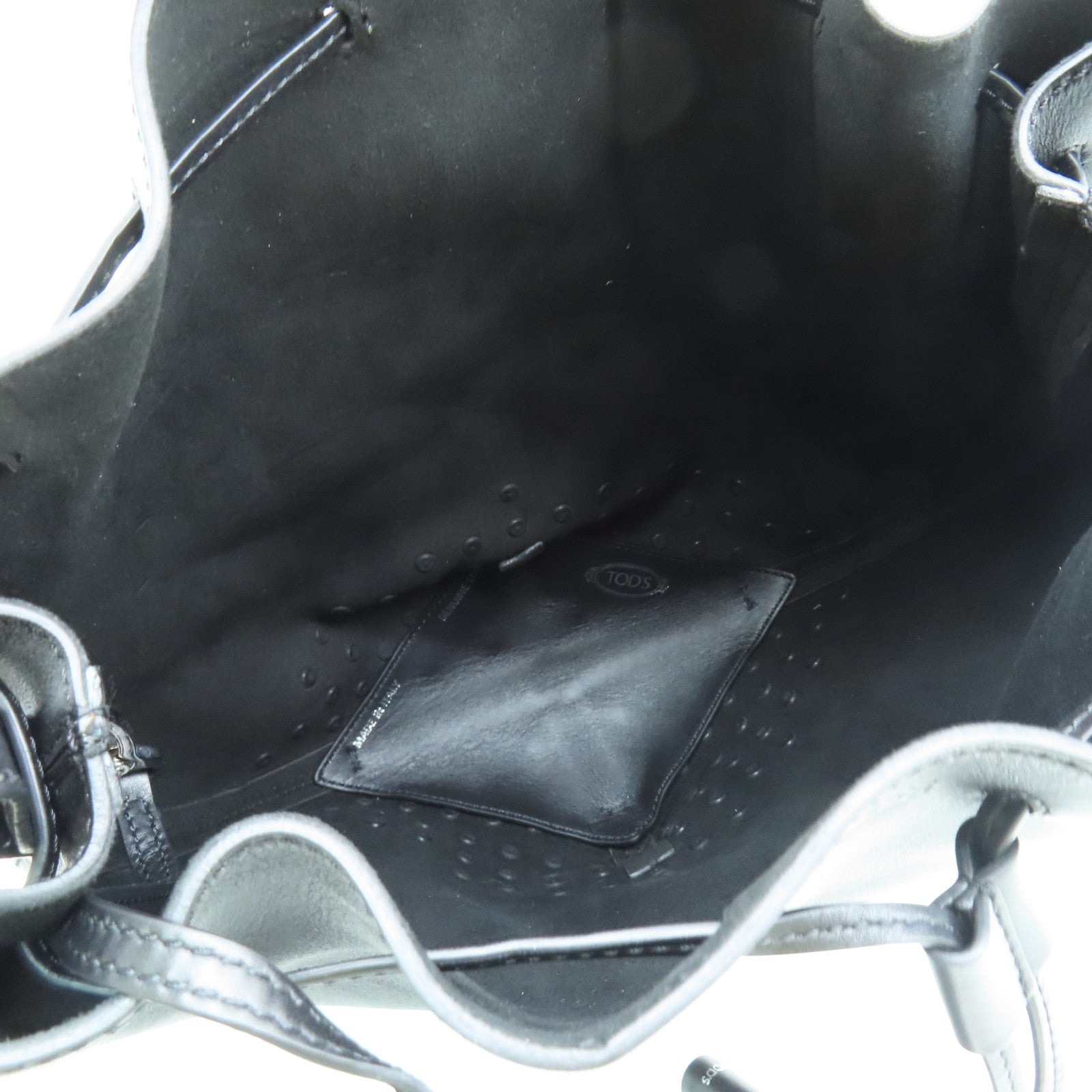 TOD'S cowhide leather Shoulder Bag silver buckle shoulder bag black