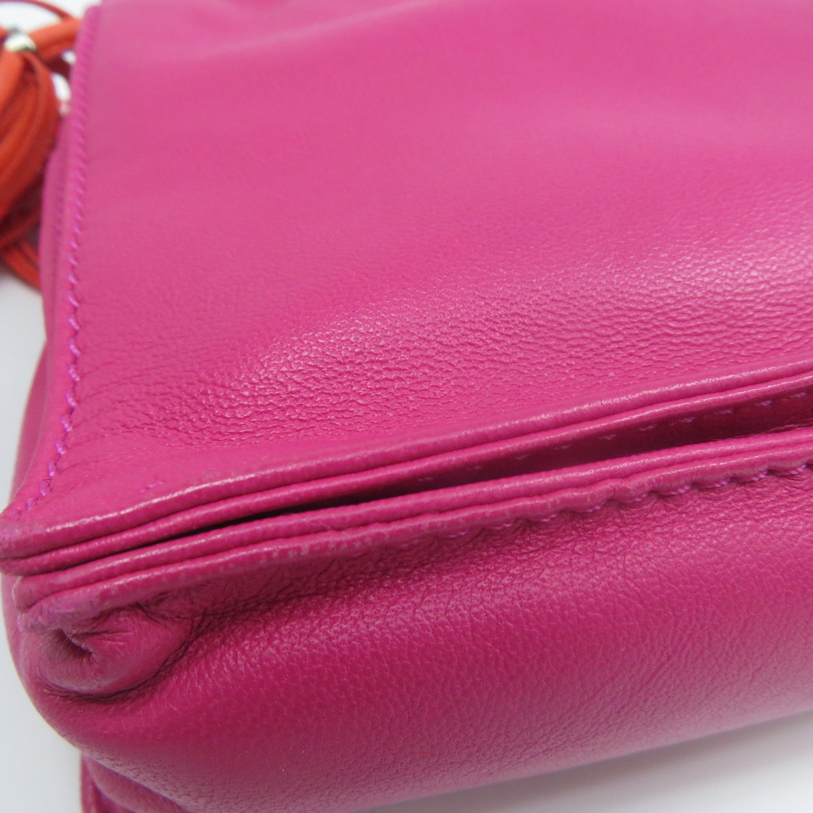 LOEWE 羊皮皮革Shoulder Bag銀扣肩背袋粉紅色/橙色