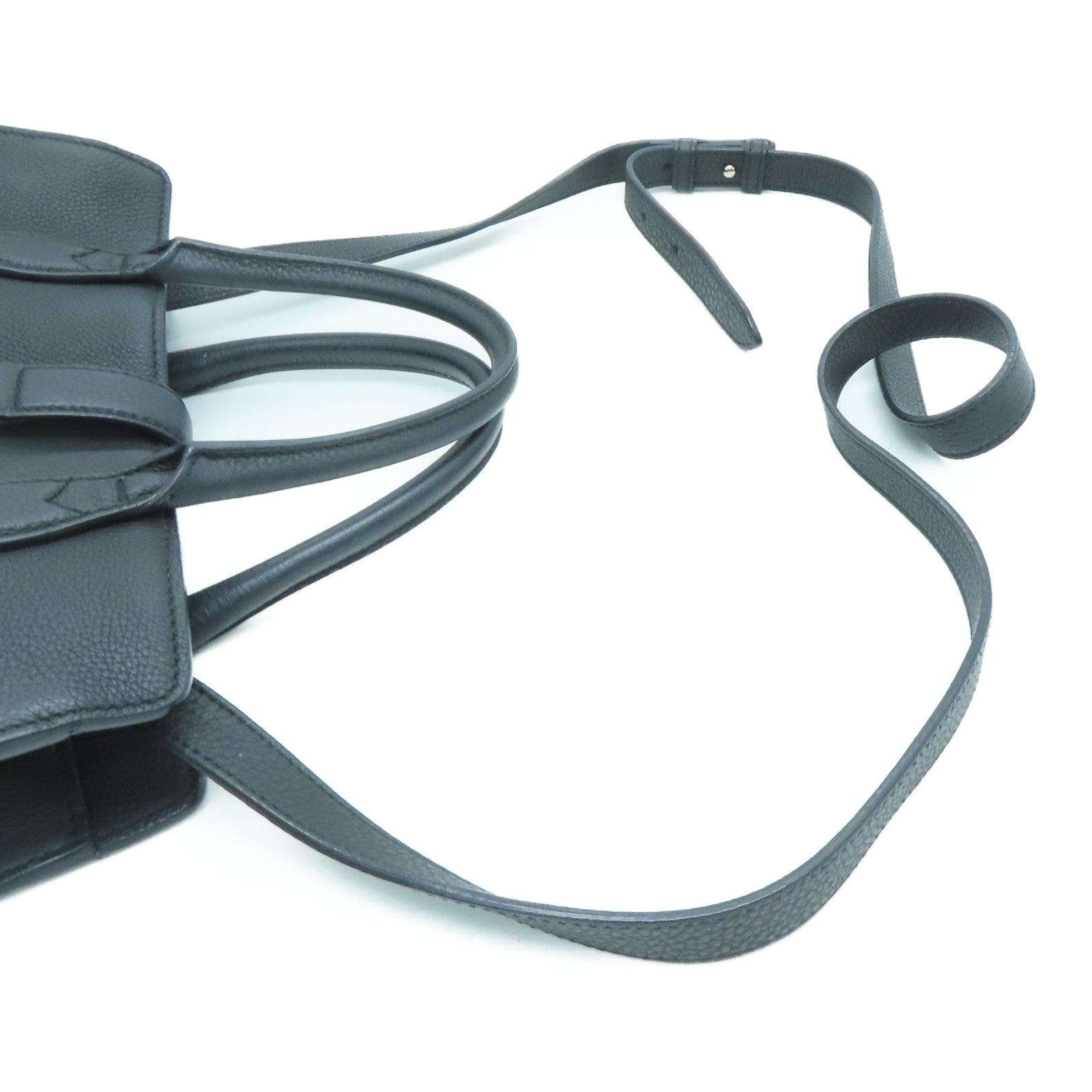 GUCCI cowhide leather 2 Way Shoulder silver buckle handle shoulder bag black