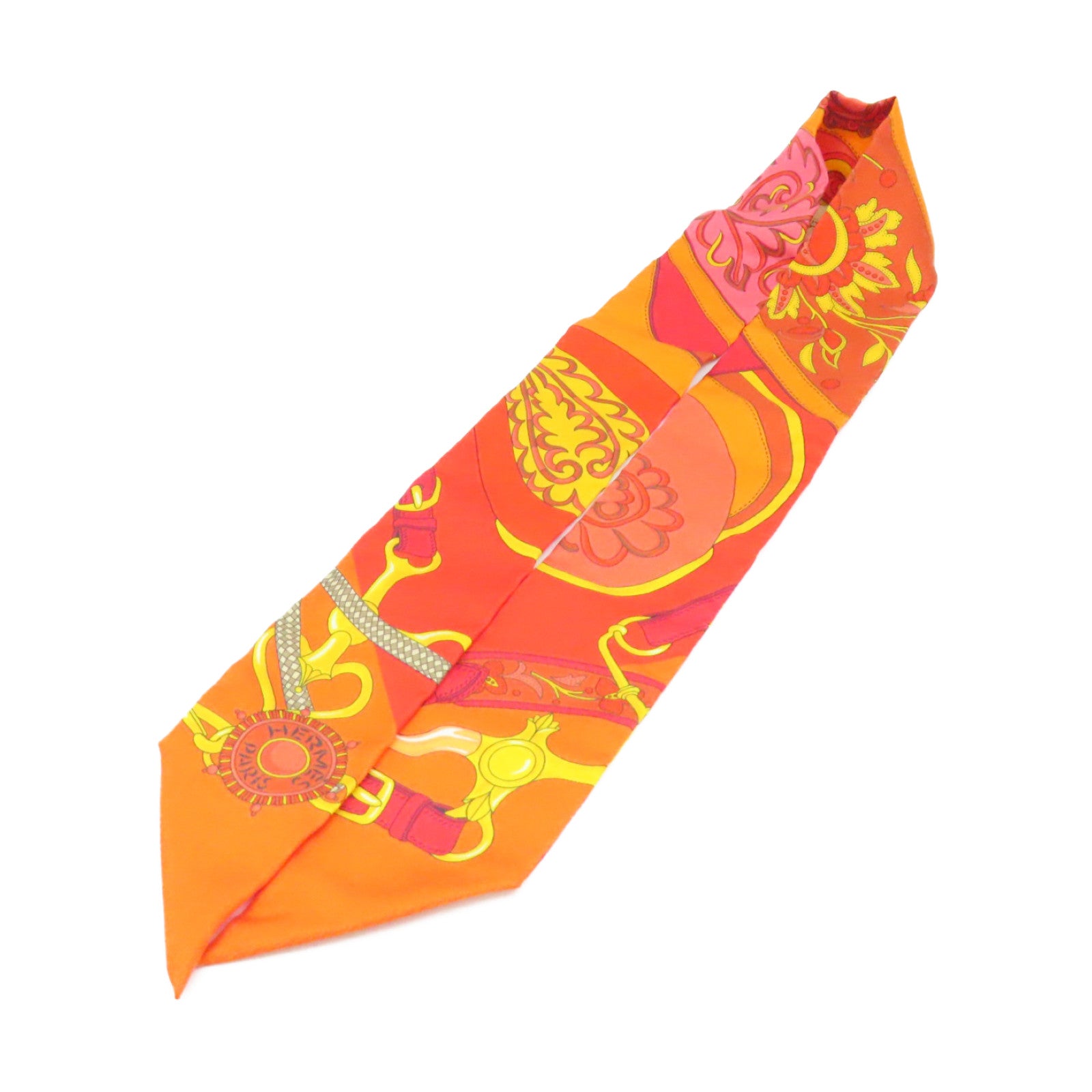 HERMES 【激減優惠】絲質Twilly Scarf絲巾橙色/彩色