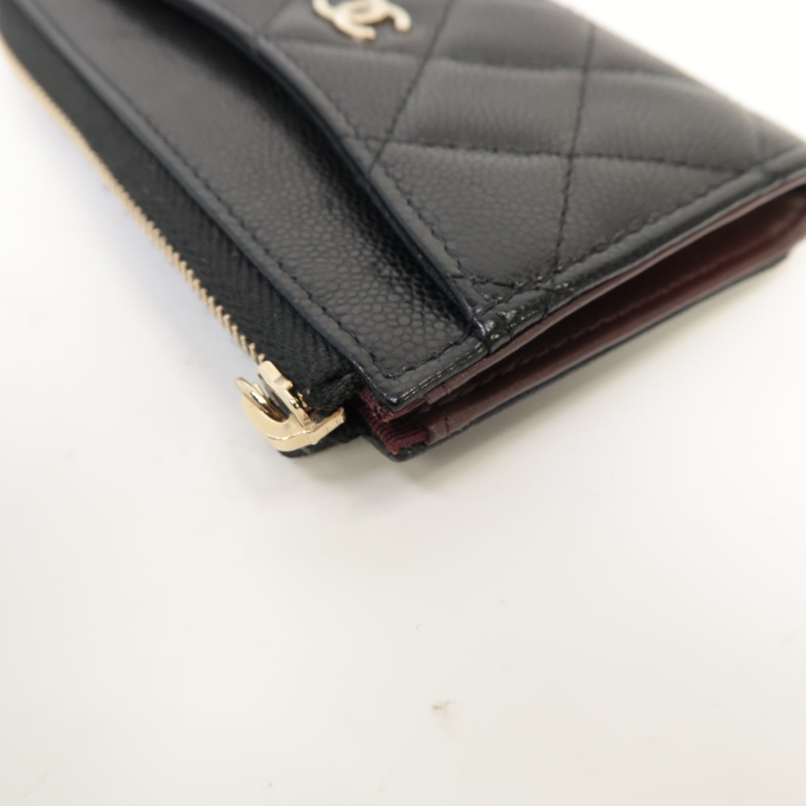 CHANEL 菱格Caviar皮革Coin Purse/Card Case金扣零錢包/卡片套黑色