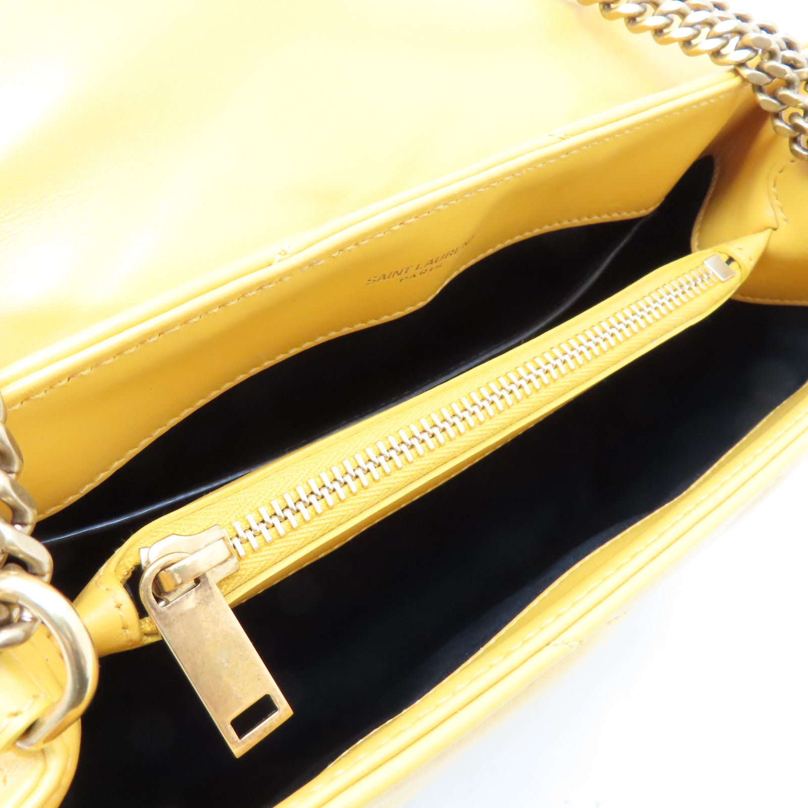 SAINT LAURENT 牛皮皮革Chain Shoulder Bag金扣鏈帶肩背袋黃色