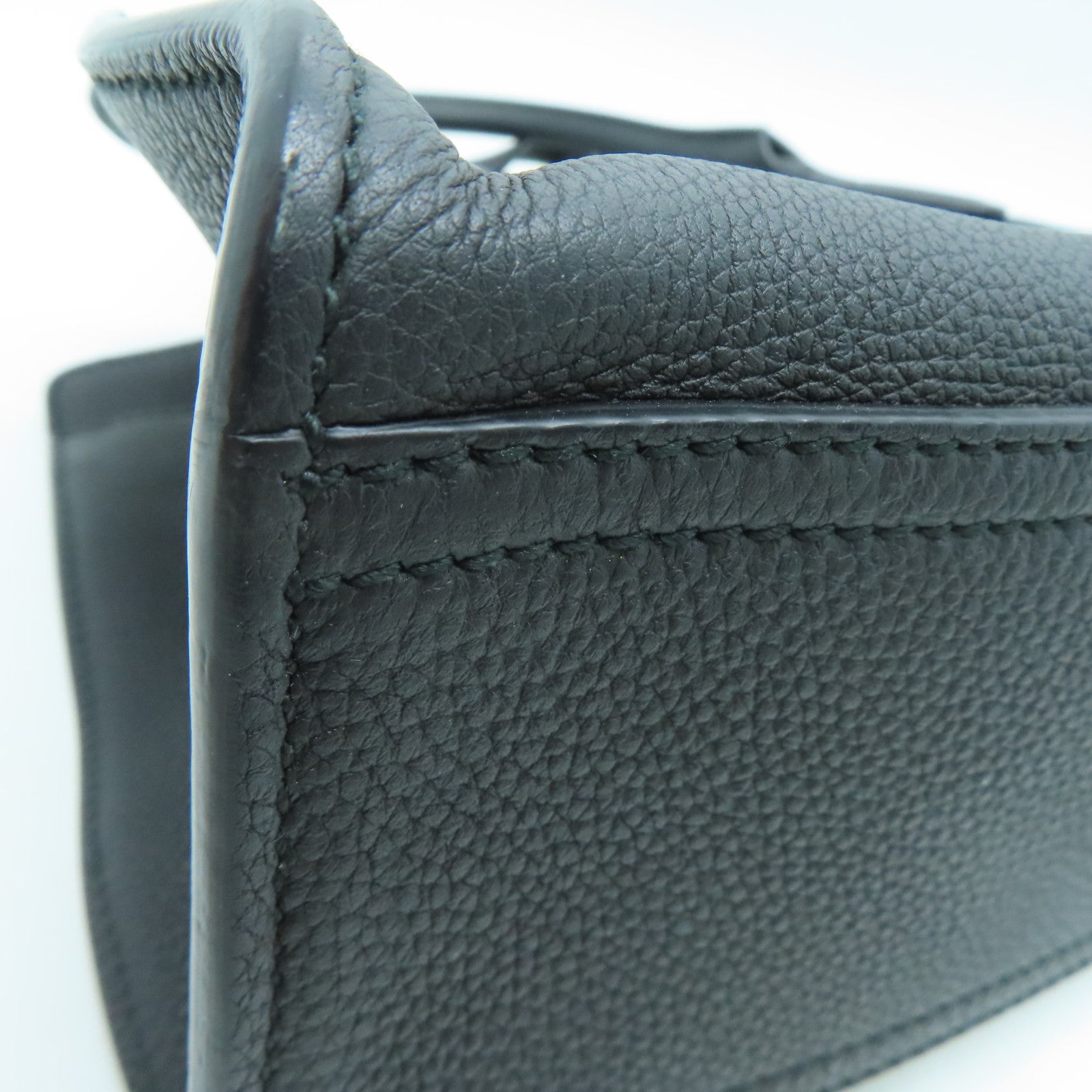 GUCCI cowhide leather 2 Way Shoulder silver buckle handle shoulder bag black