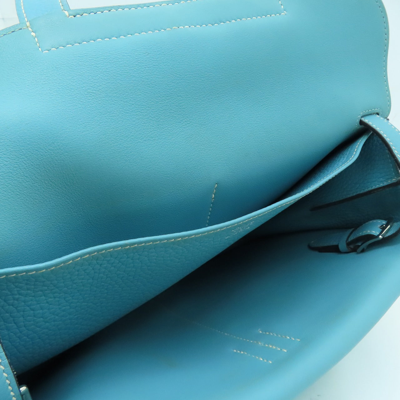 HERMES [Sharp Discount] Clemence Leather Halzan 31 Silver Buckle Handle Shoulder Back Dual-purpose Bag Blue Atoll/Blue