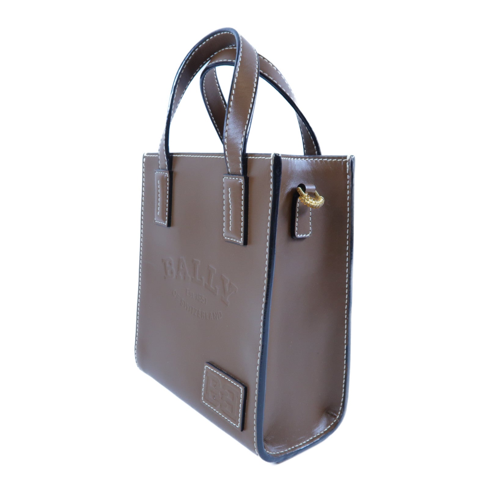 BALLY 牛皮皮革Mini Tote Bag金扣手挽肩背兩用袋啡色
