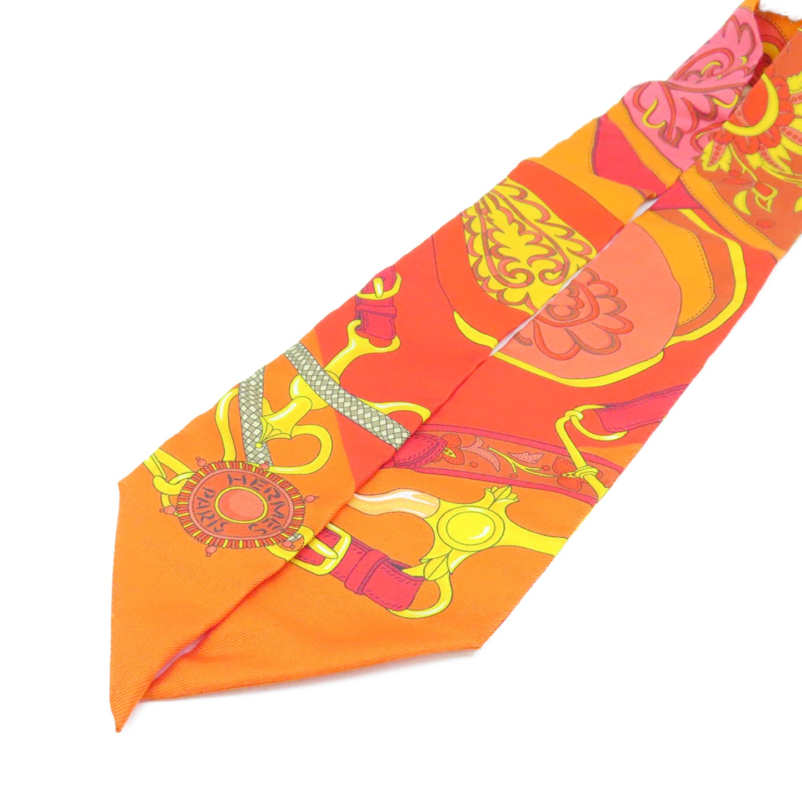HERMES 【激減優惠】絲質Twilly Scarf絲巾橙色/彩色