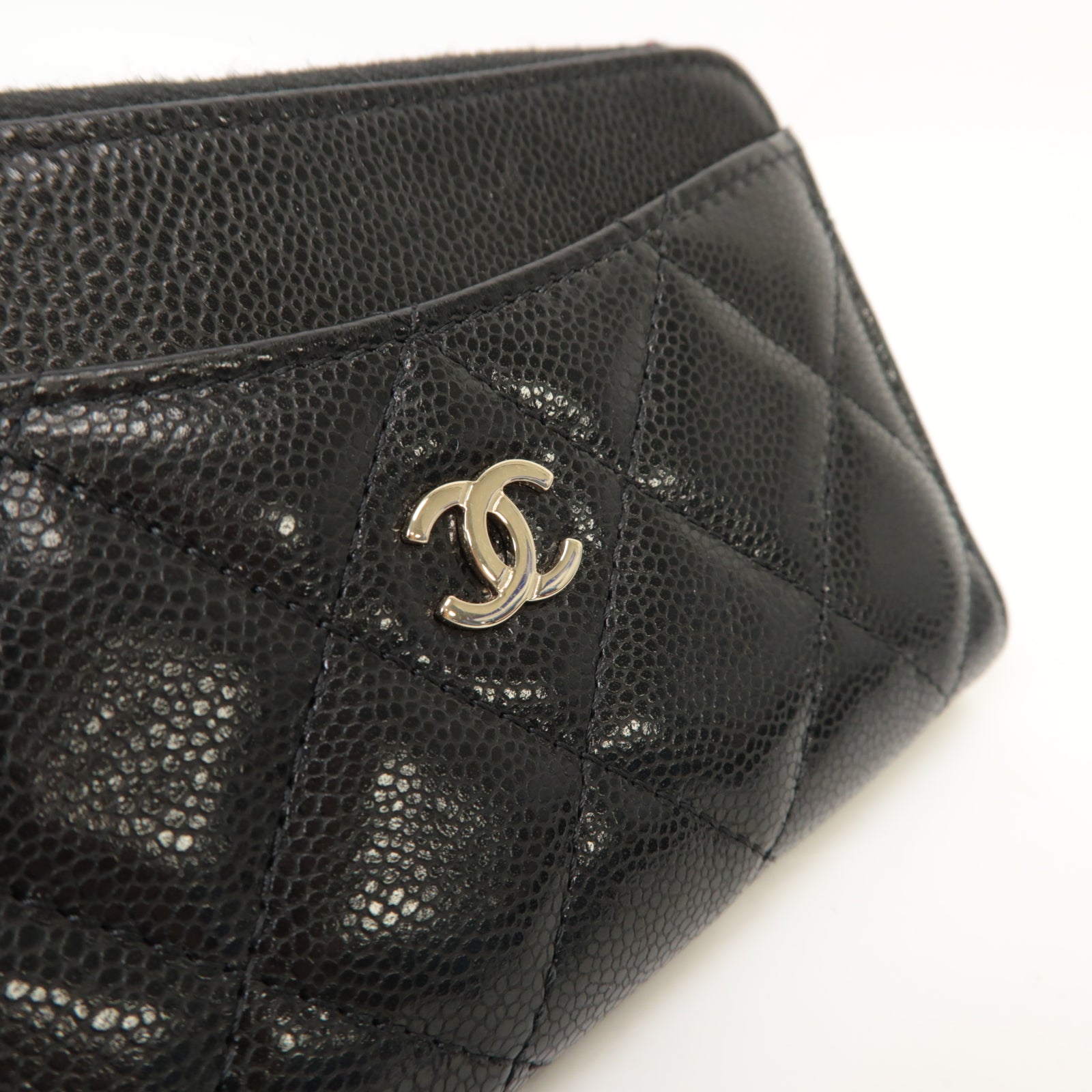 CHANEL 菱格Caviar皮革Coin Purse/Card Case金扣零錢包/卡片套黑色