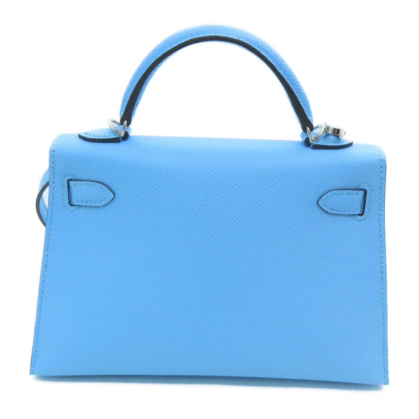 HERMES Epsom Leather Mini Kelly Silver Buckle Handle Shoulder Bag Bleu Azteque Water Blue