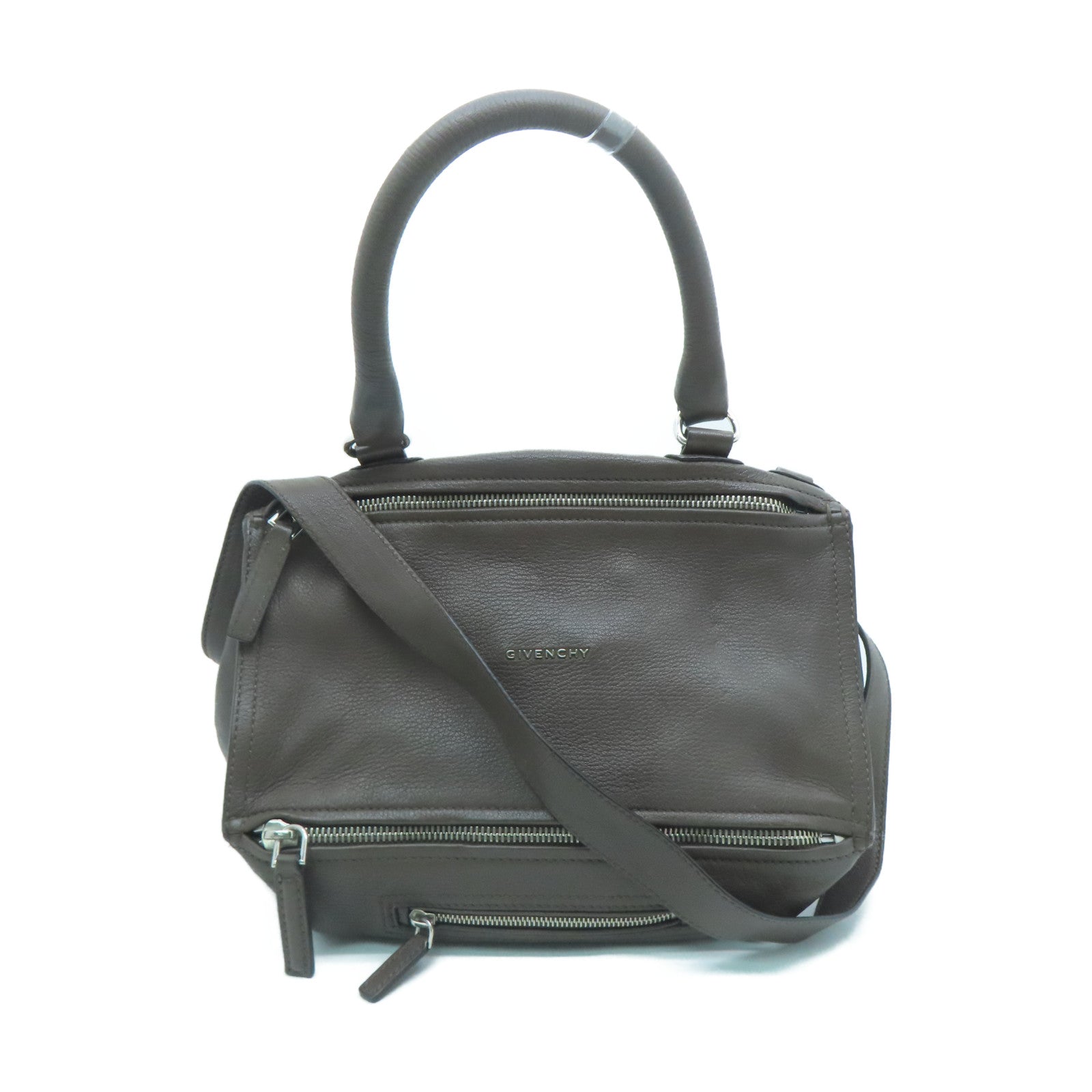 GIVENCHY Cowhide Leather 2way Shoulder Bag Silver Buckle Handle Shoulder Bag Brown