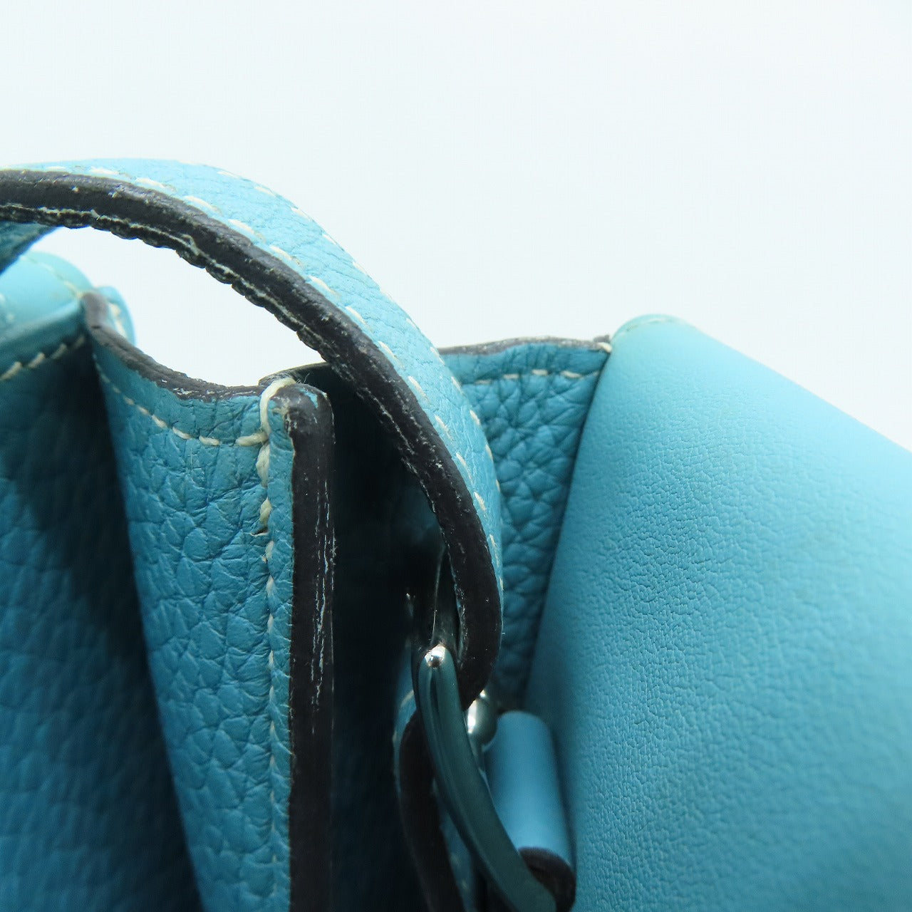 HERMES [Sharp Discount] Clemence Leather Halzan 31 Silver Buckle Handle Shoulder Back Dual-purpose Bag Blue Atoll/Blue