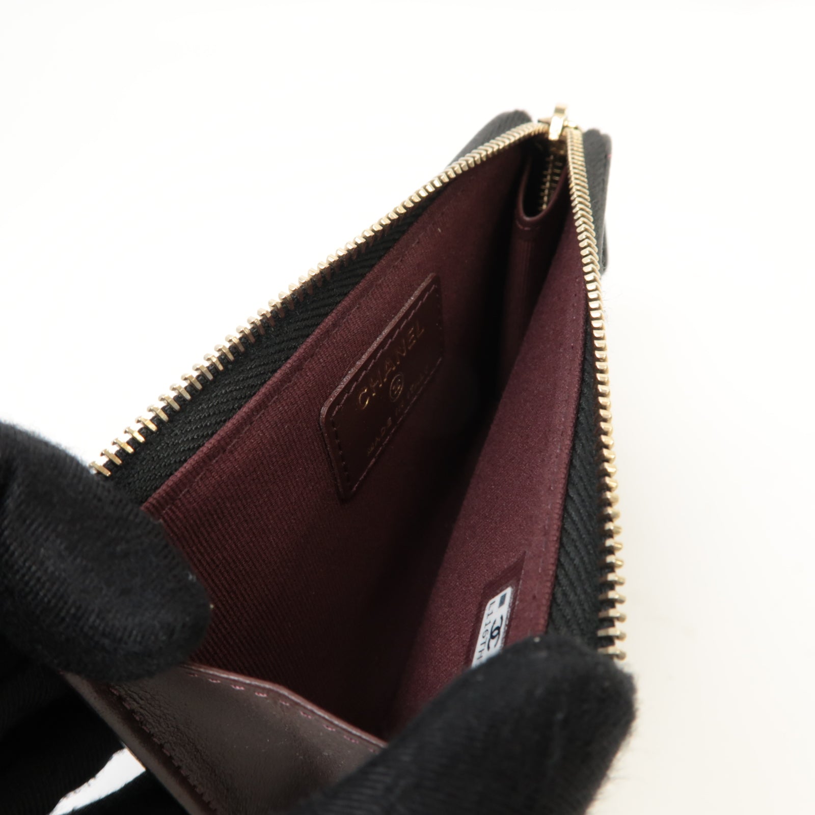 CHANEL 菱格Caviar皮革Coin Purse/Card Case金扣零錢包/卡片套黑色
