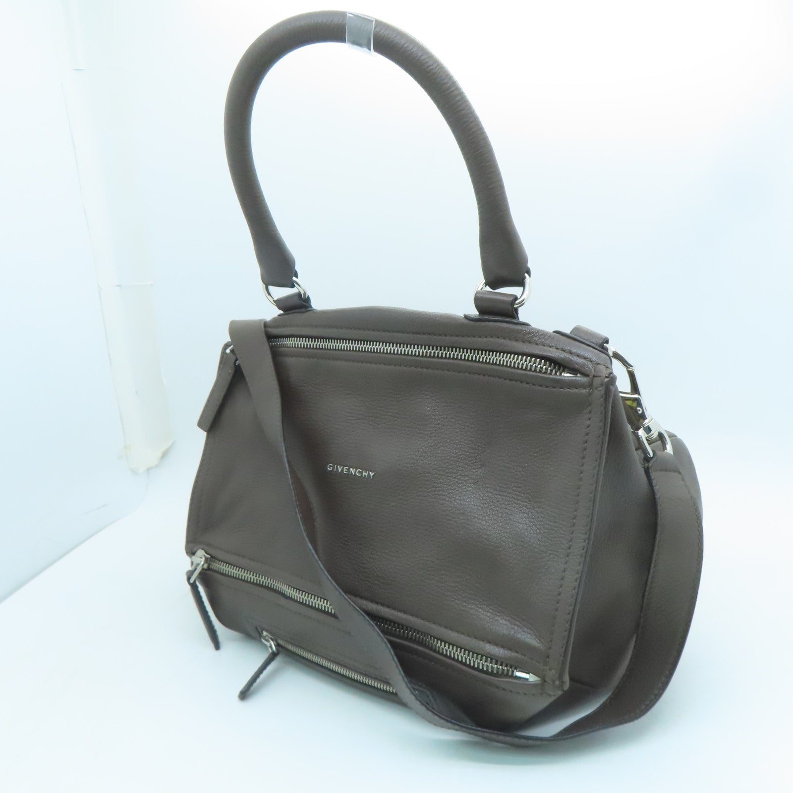 GIVENCHY Cowhide Leather 2way Shoulder Bag Silver Buckle Handle Shoulder Bag Brown