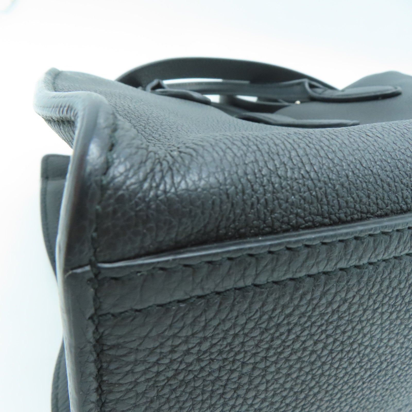 GUCCI cowhide leather 2 Way Shoulder silver buckle handle shoulder bag black