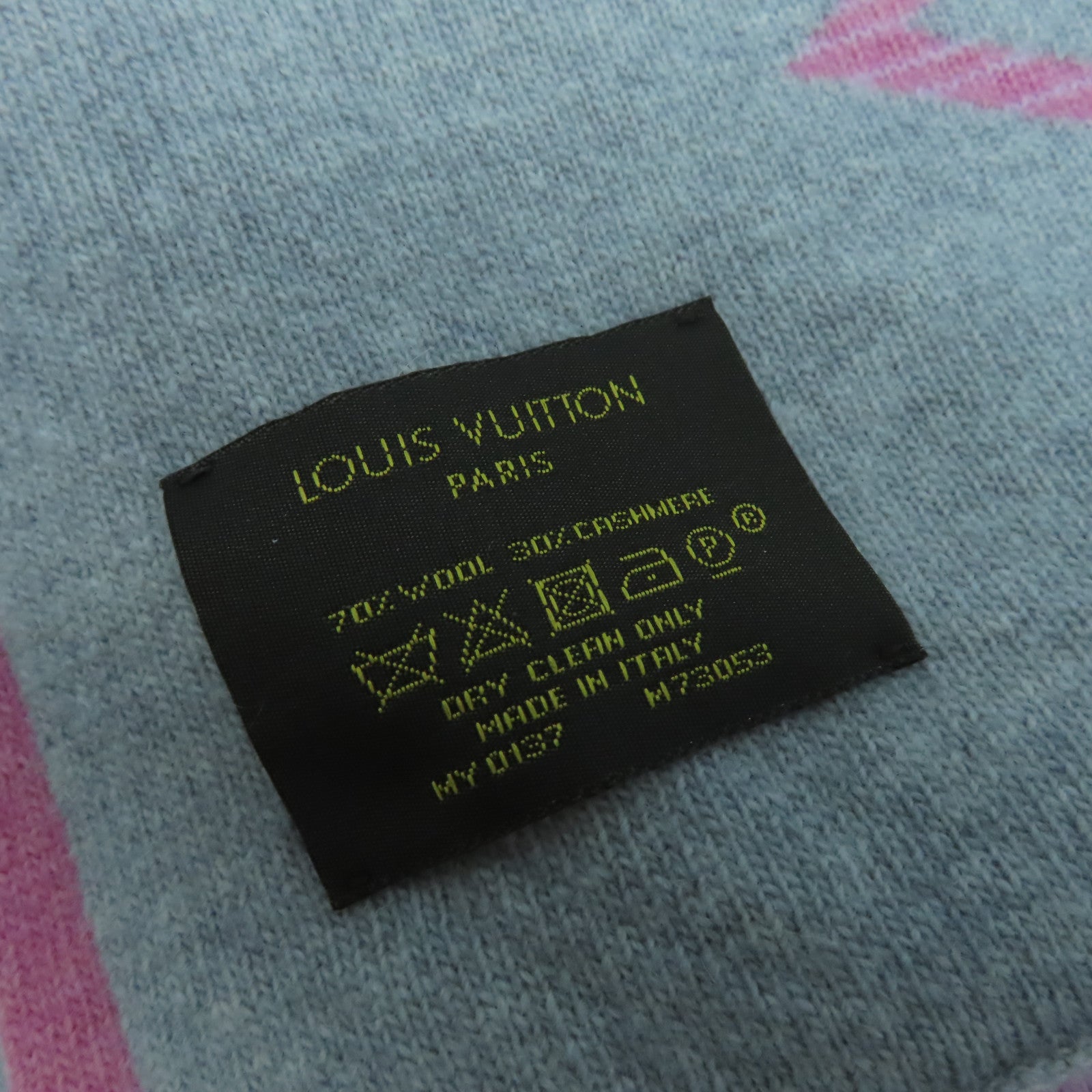 LOUIS VUITTON 羊絨Scarf圍巾灰色/粉紅色