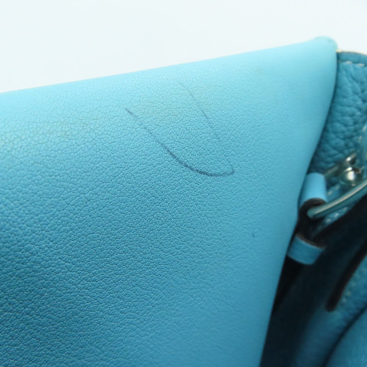 HERMES [Sharp Discount] Clemence Leather Halzan 31 Silver Buckle Handle Shoulder Back Dual-purpose Bag Blue Atoll/Blue