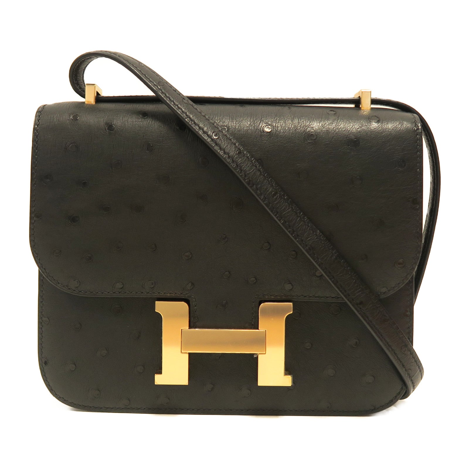 HERMES 鴕鳥皮革Constance Mini肩背袋黑色