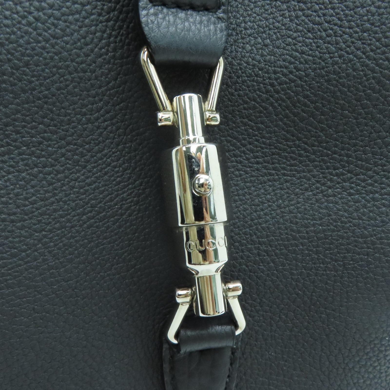 GUCCI cowhide leather 2 Way Shoulder silver buckle handle shoulder bag black