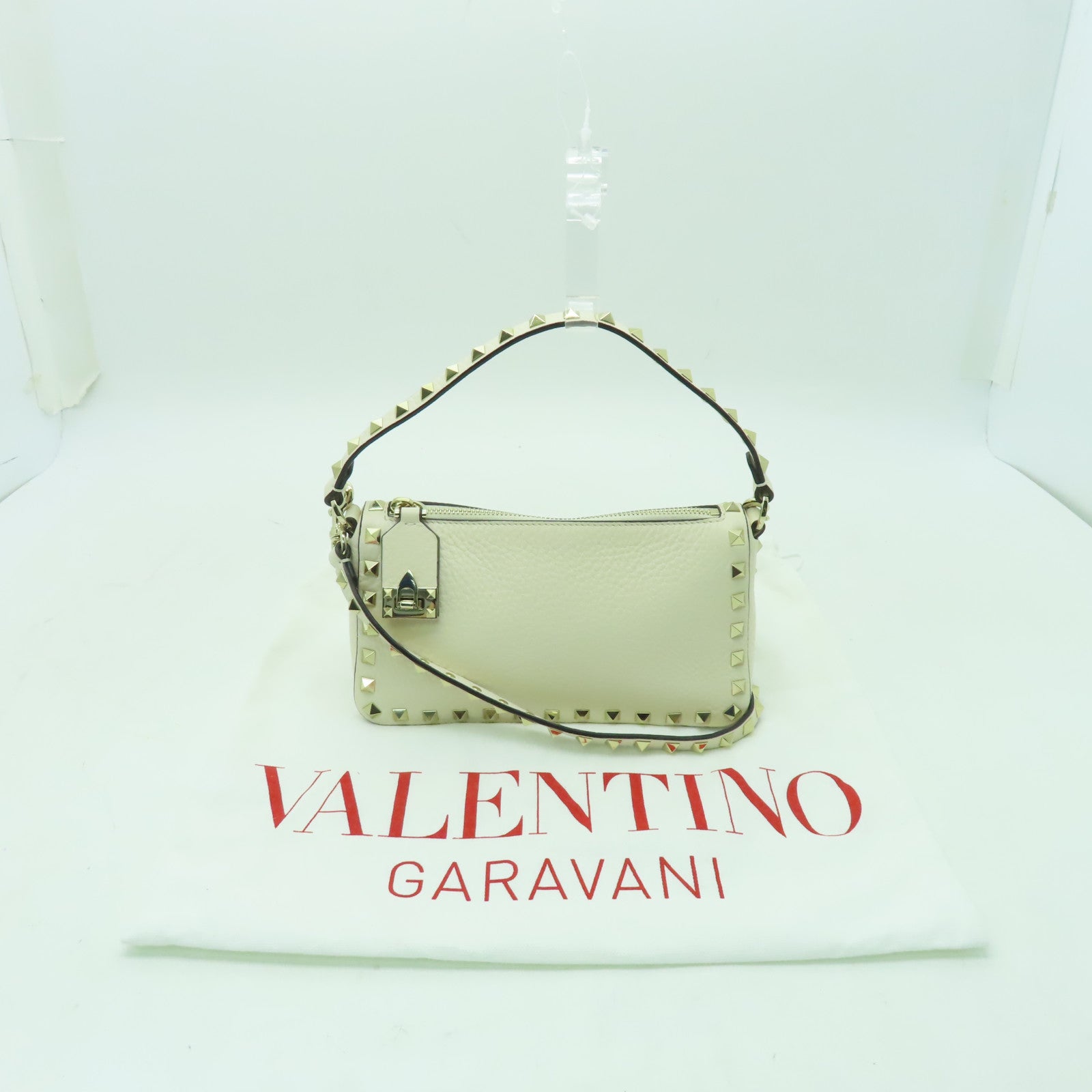 Valentino 皮革2way Shoulder Bag金扣手挽肩背兩用袋白色