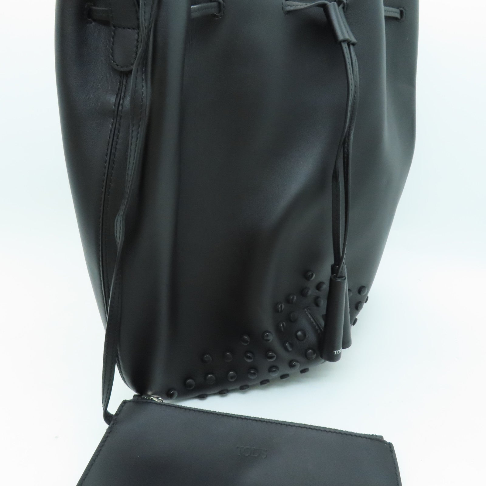 TOD'S cowhide leather Shoulder Bag silver buckle shoulder bag black