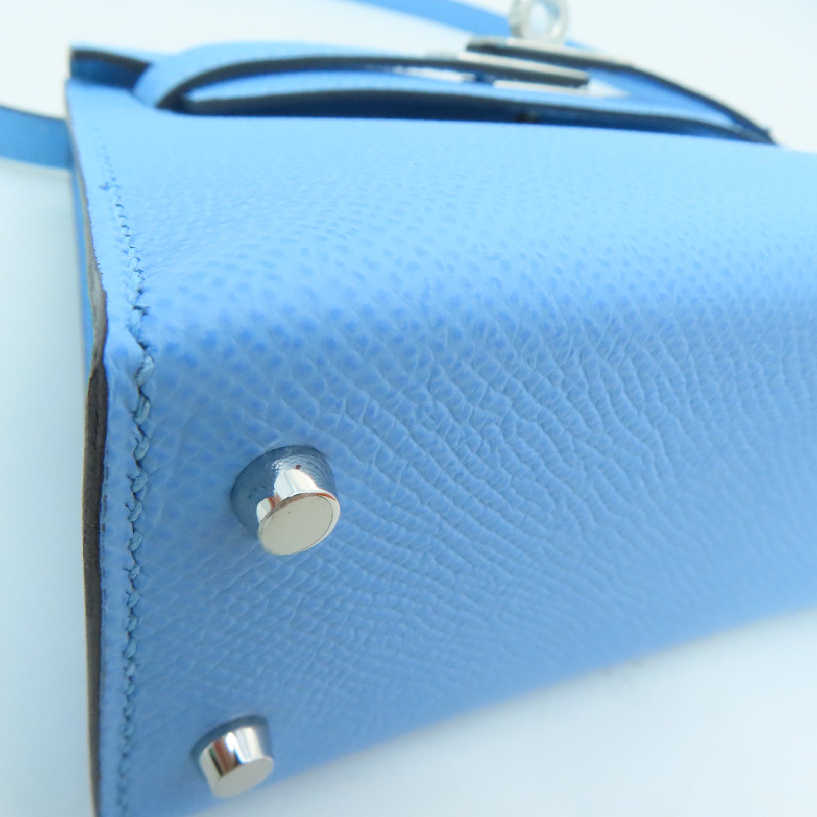 HERMES Epsom Leather Mini Kelly Silver Buckle Handle Shoulder Bag Bleu Azteque Water Blue