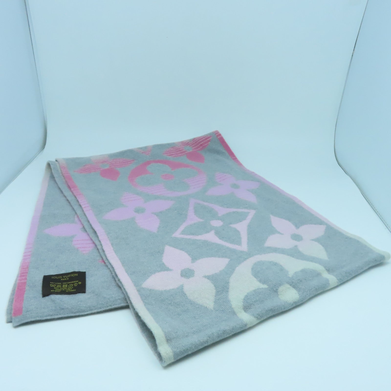 LOUIS VUITTON 羊絨Scarf圍巾灰色/粉紅色