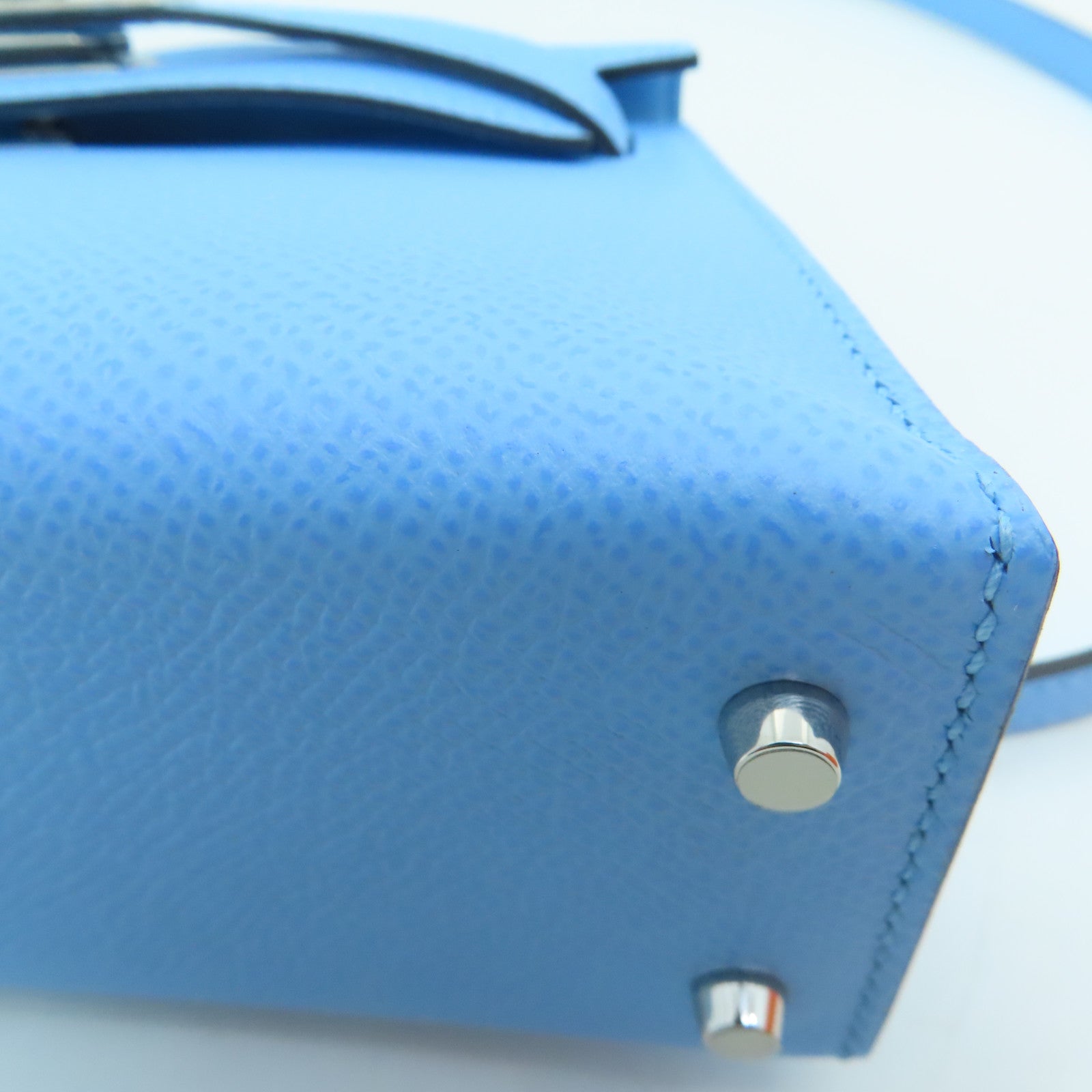 HERMES Epsom Leather Mini Kelly Silver Buckle Handle Shoulder Bag Bleu Azteque Water Blue