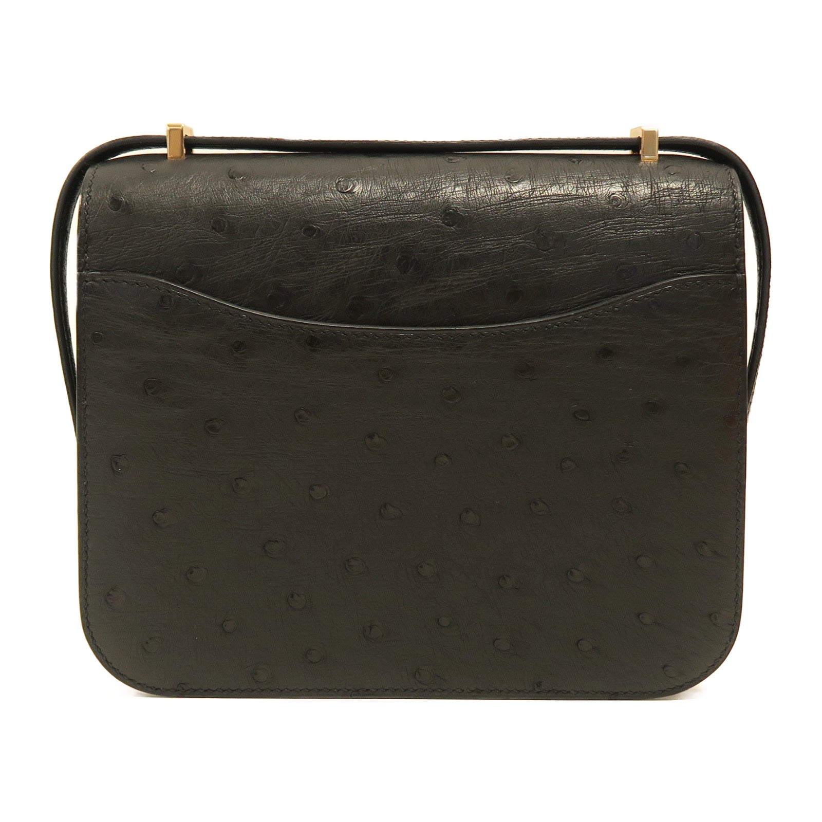 HERMES 鴕鳥皮革Constance Mini肩背袋黑色