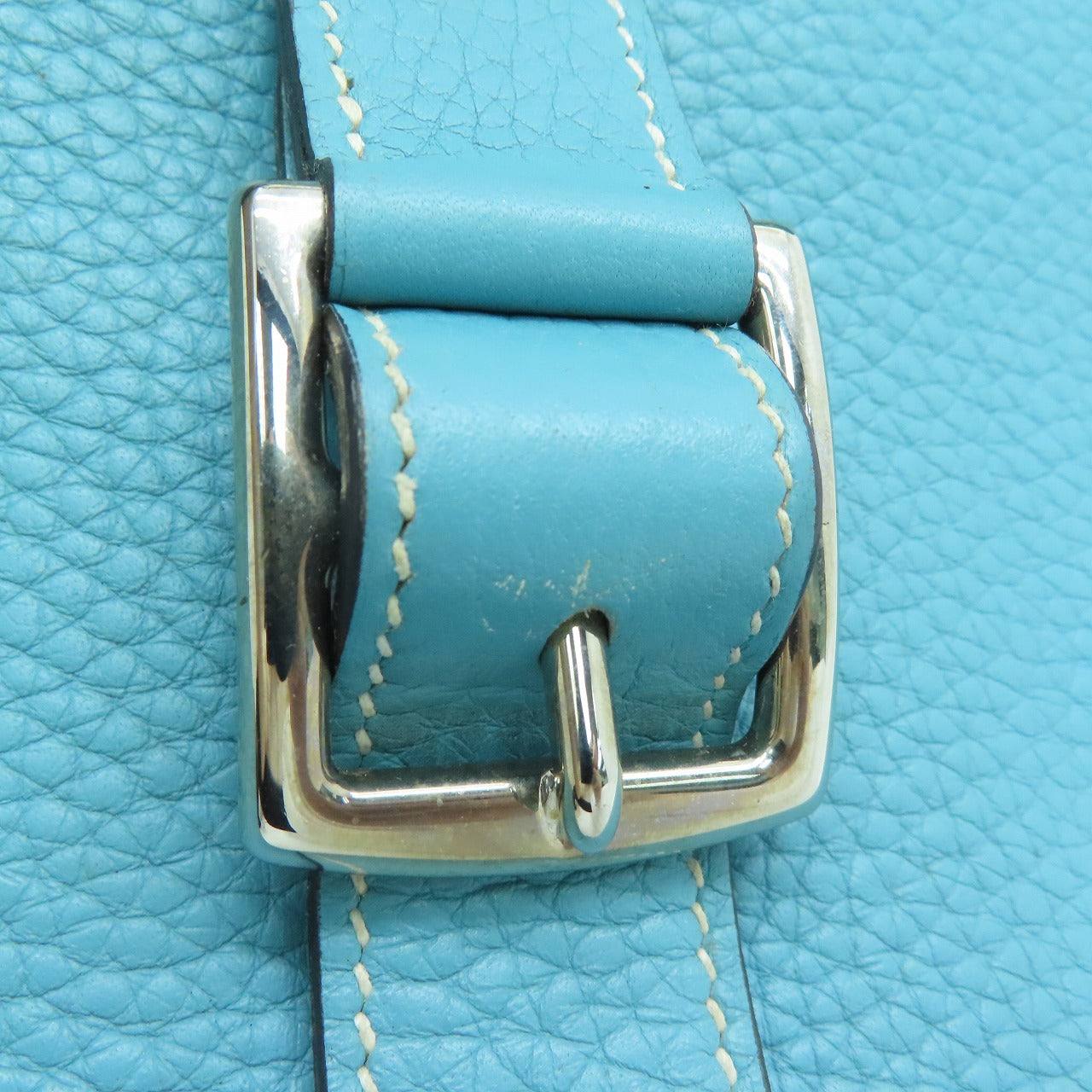 HERMES [Sharp Discount] Clemence Leather Halzan 31 Silver Buckle Handle Shoulder Back Dual-purpose Bag Blue Atoll/Blue