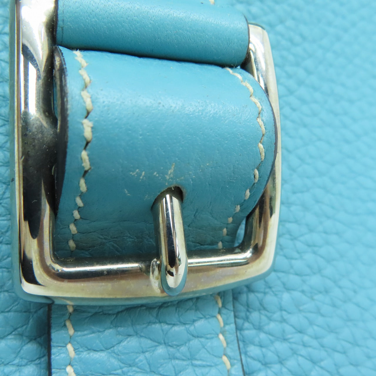 HERMES [Sharp Discount] Clemence Leather Halzan 31 Silver Buckle Handle Shoulder Back Dual-purpose Bag Blue Atoll/Blue