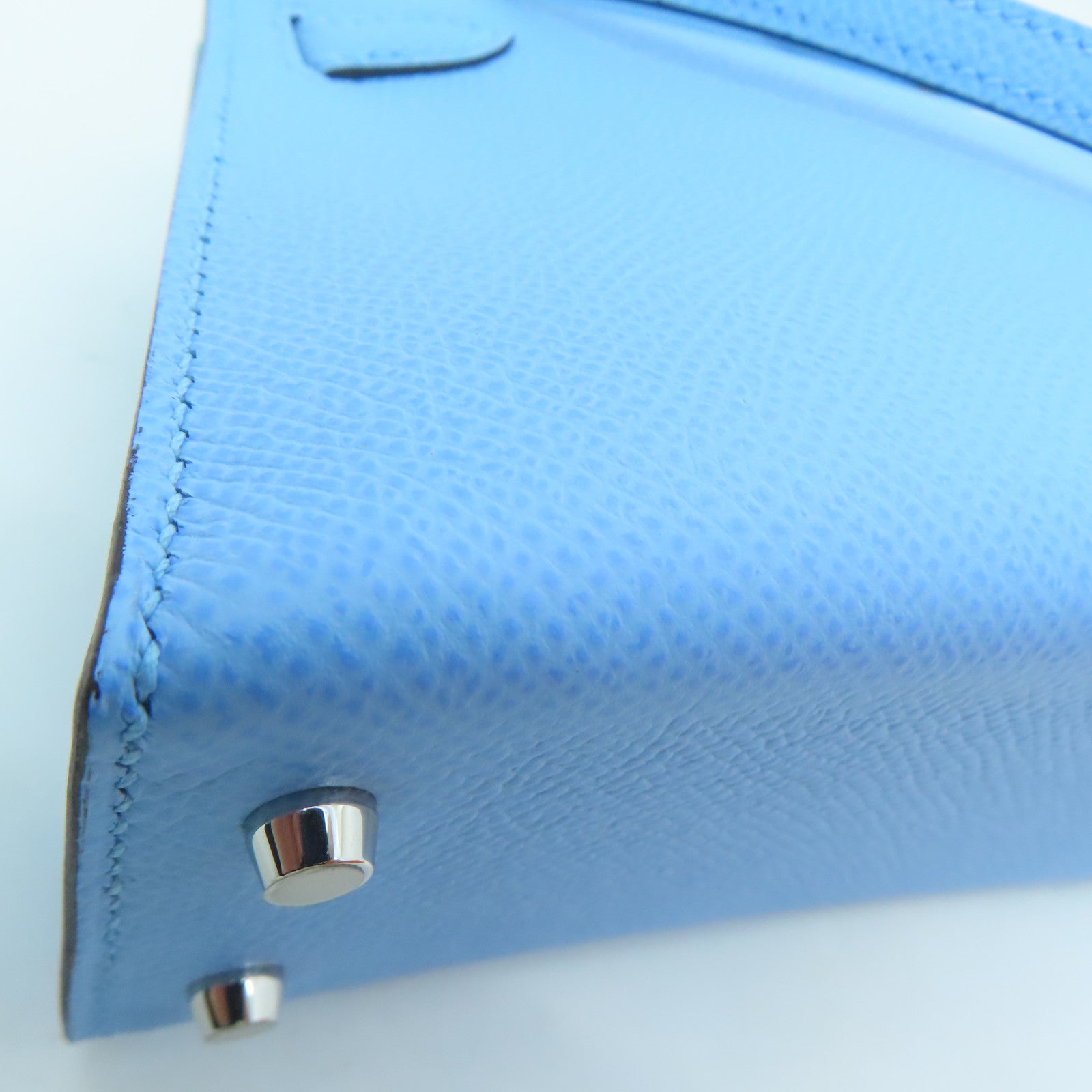 HERMES Epsom Leather Mini Kelly Silver Buckle Handle Shoulder Bag Bleu Azteque Water Blue