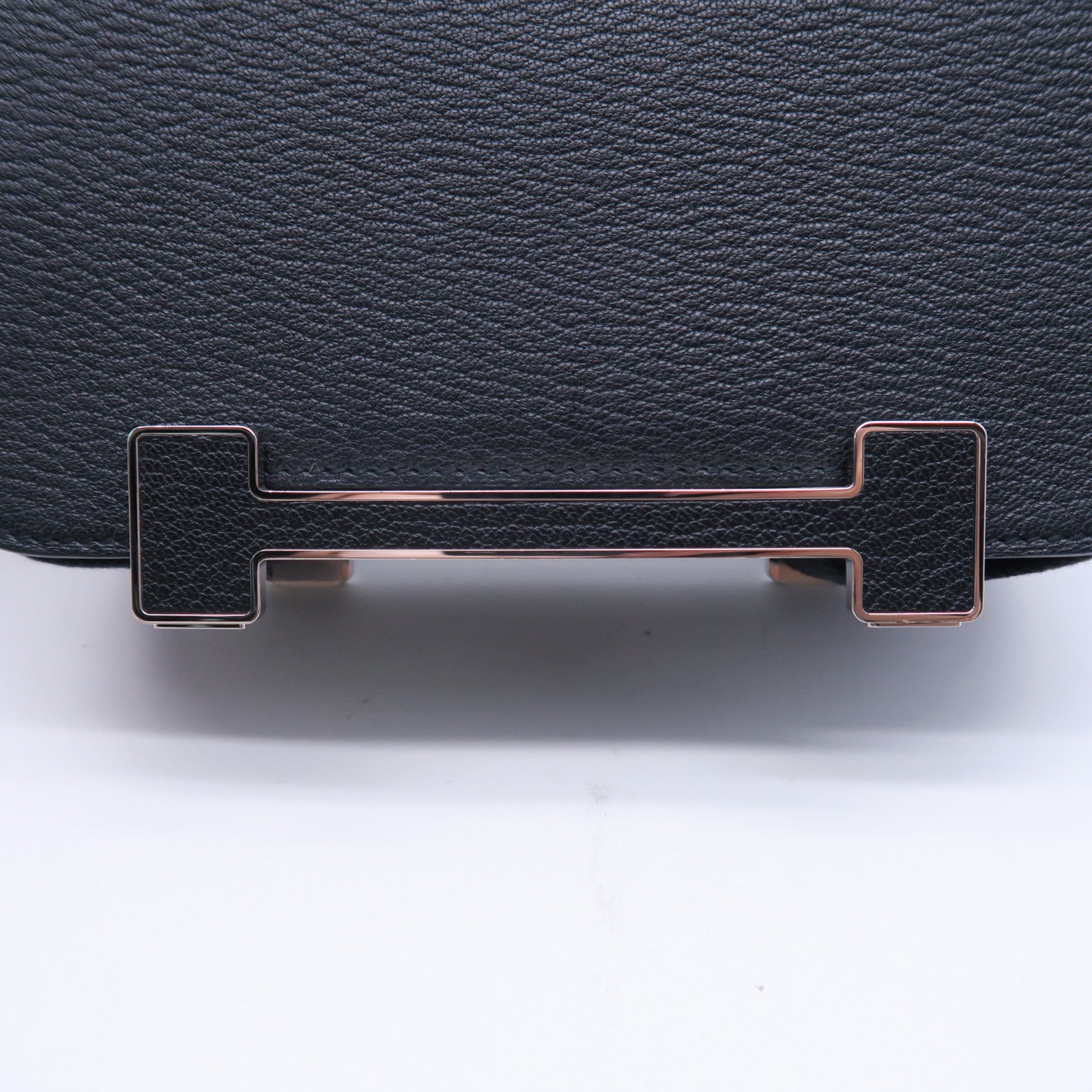 HERMES Chevre皮革Geta銀扣肩背袋黑色