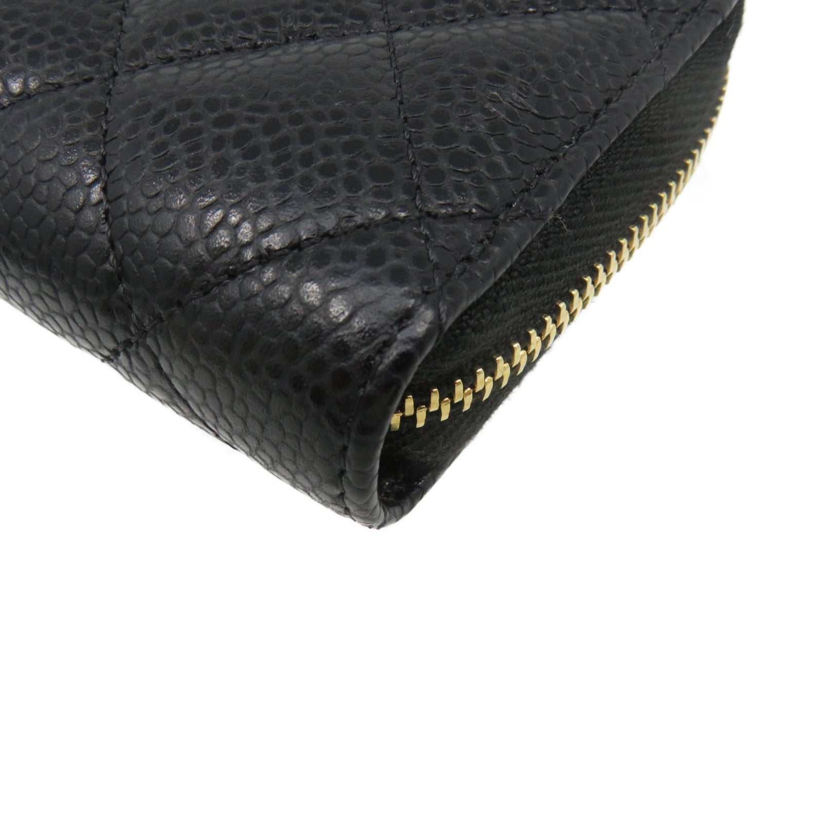 CHANEL Rhombus Caviar Leather Coin Case Gold Buckle Zipper Coin Purse Black