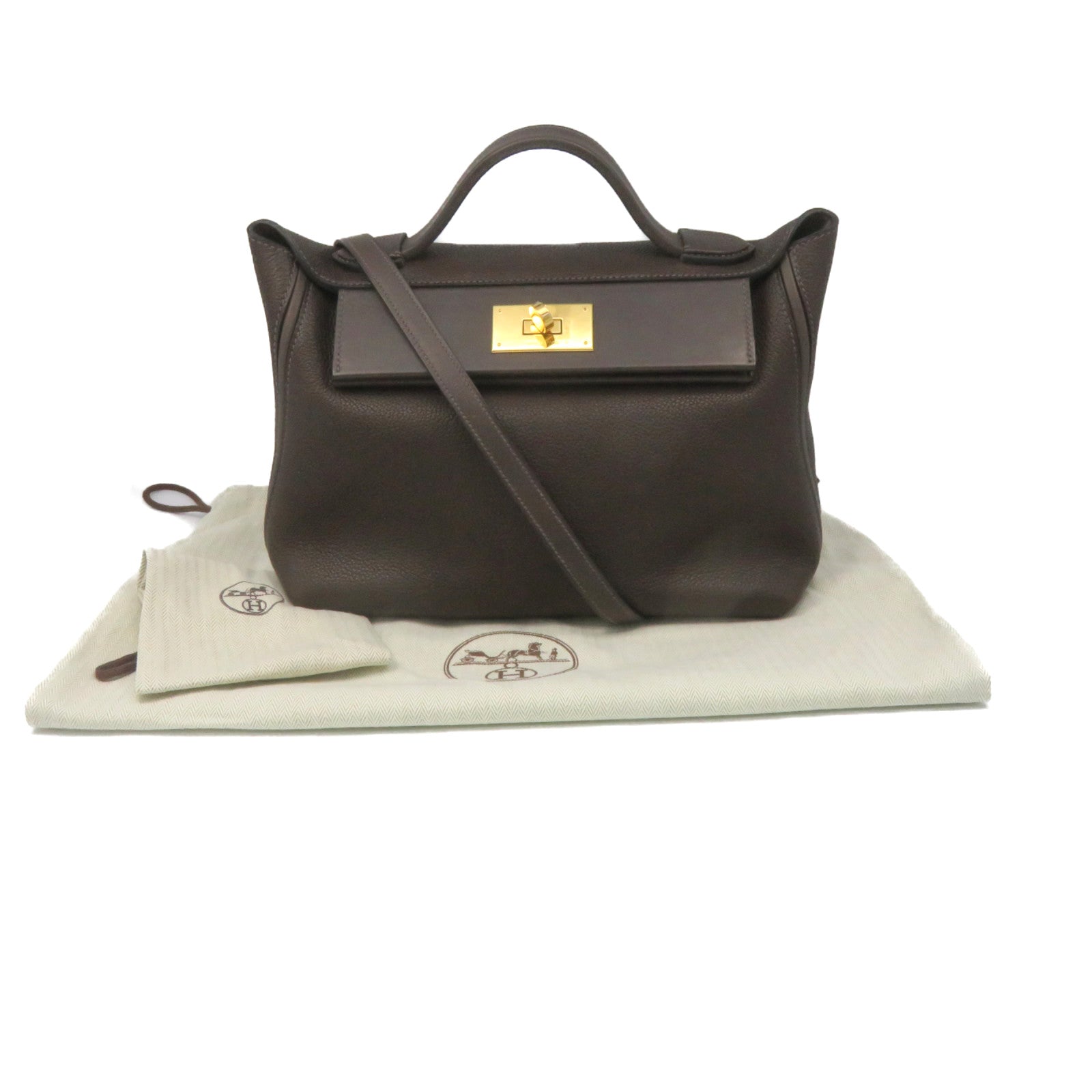 HERMES Togo皮革24/24 29cm 2Way Shoulder Bag金扣手挽肩背兩用袋Two Tone啡色