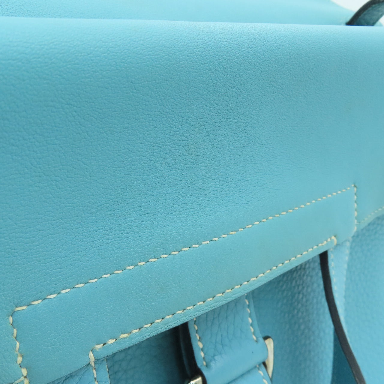 HERMES [Sharp Discount] Clemence Leather Halzan 31 Silver Buckle Handle Shoulder Back Dual-purpose Bag Blue Atoll/Blue