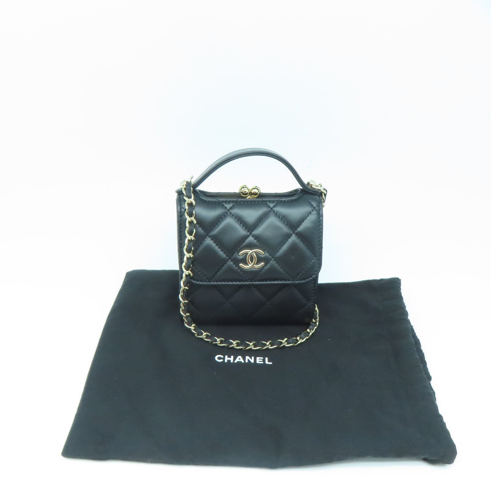 CHANEL 菱格牛皮皮革Chain Shoulder Bag金扣链带肩背袋黑色