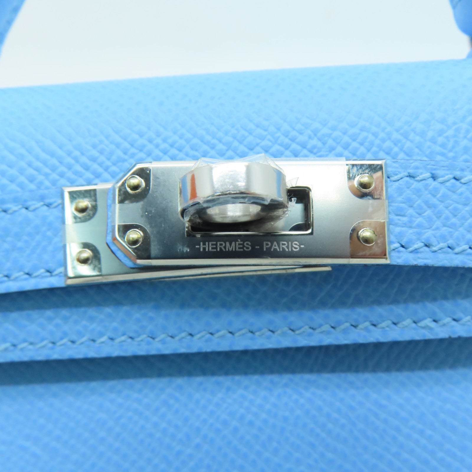 HERMES Epsom Leather Mini Kelly Silver Buckle Handle Shoulder Bag Bleu Azteque Water Blue