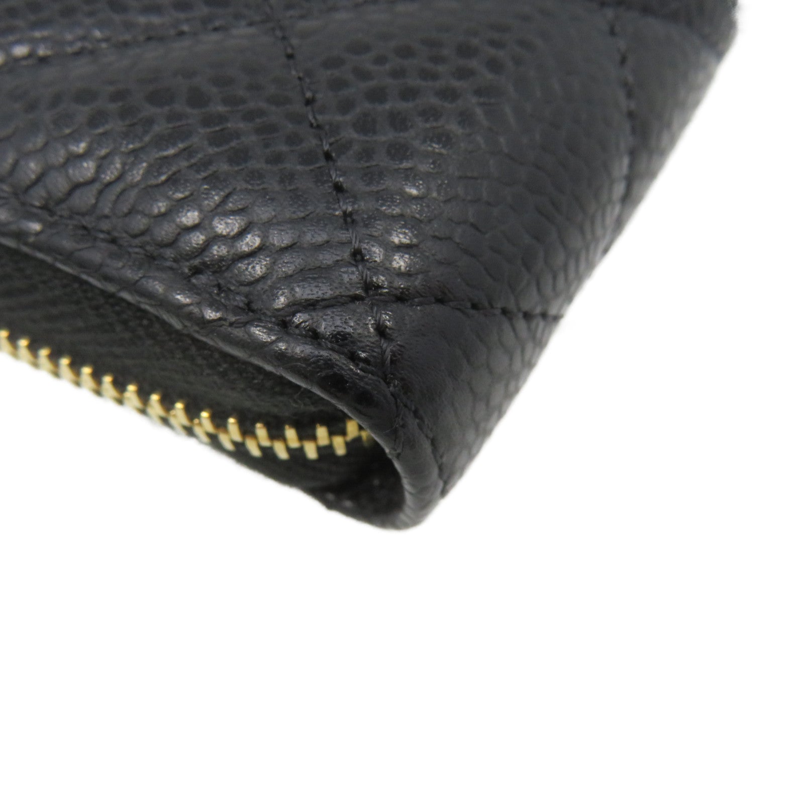 CHANEL Rhombus Caviar Leather Coin Case Gold Buckle Zipper Coin Purse Black
