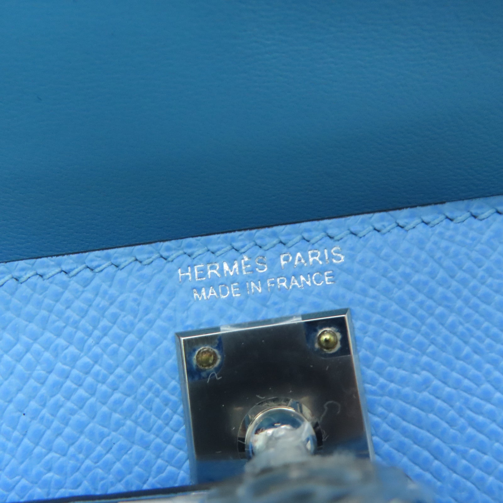 HERMES Epsom Leather Mini Kelly Silver Buckle Handle Shoulder Bag Bleu Azteque Water Blue