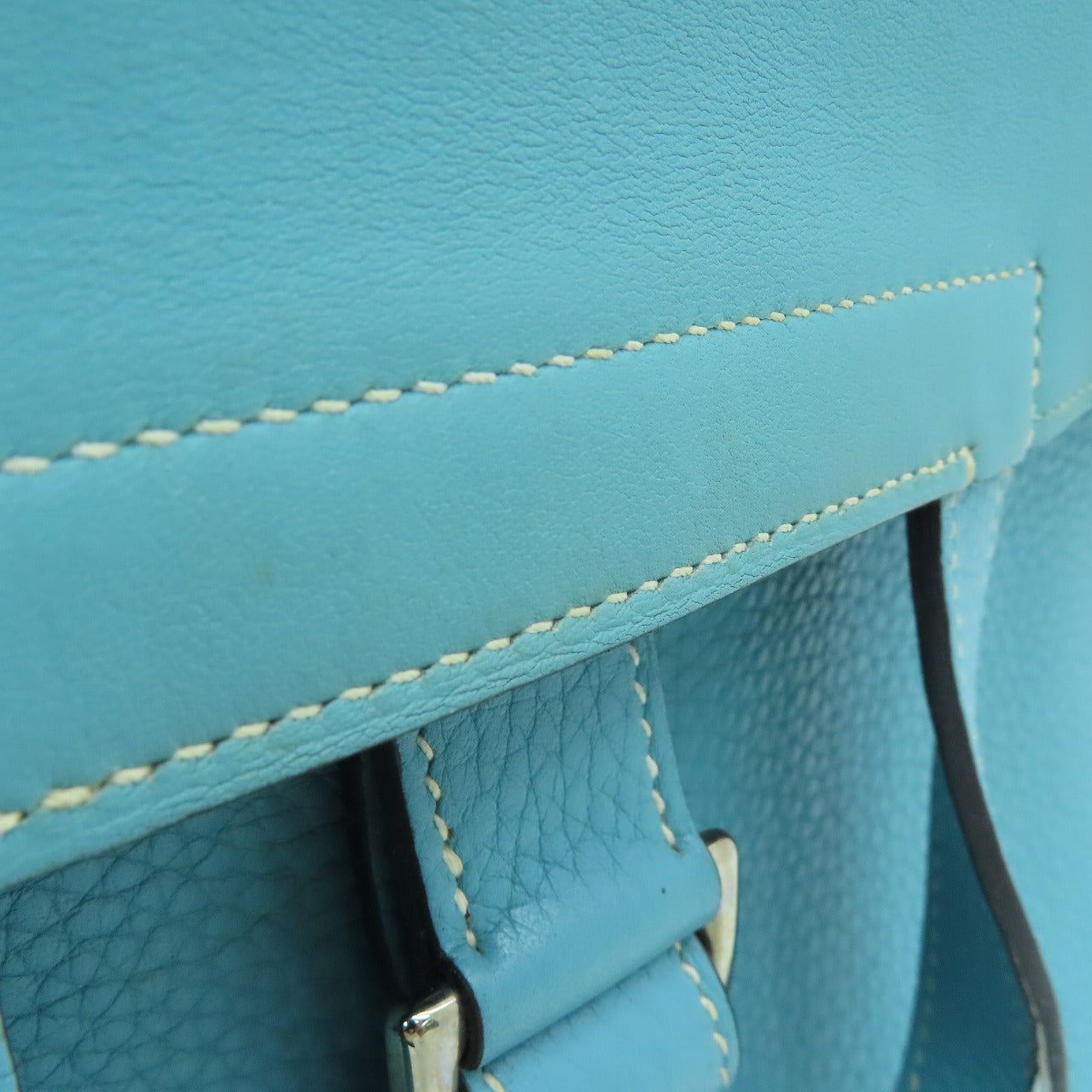HERMES [Sharp Discount] Clemence Leather Halzan 31 Silver Buckle Handle Shoulder Back Dual-purpose Bag Blue Atoll/Blue