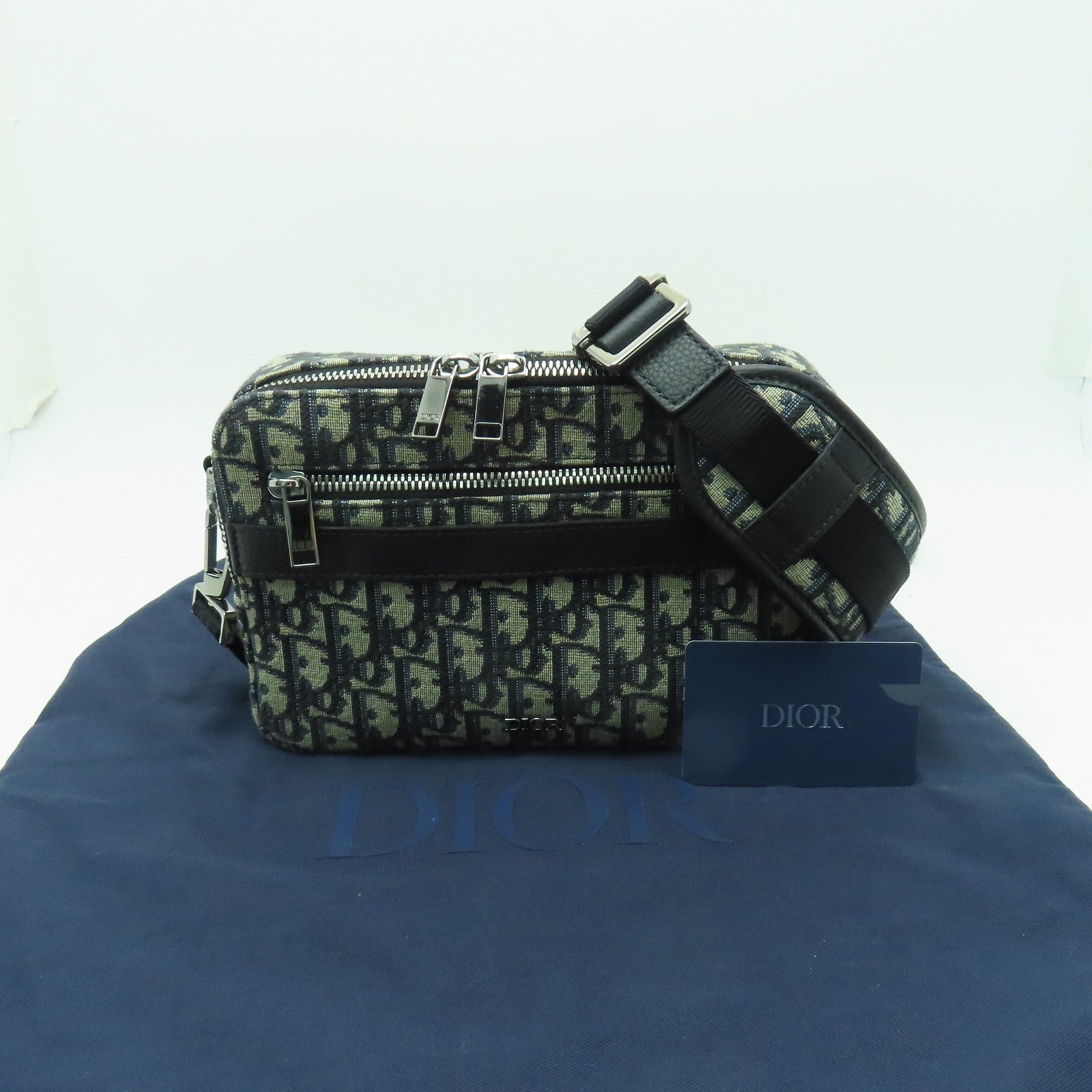 Dior 帆布Safari Bag銀扣肩背袋藍色