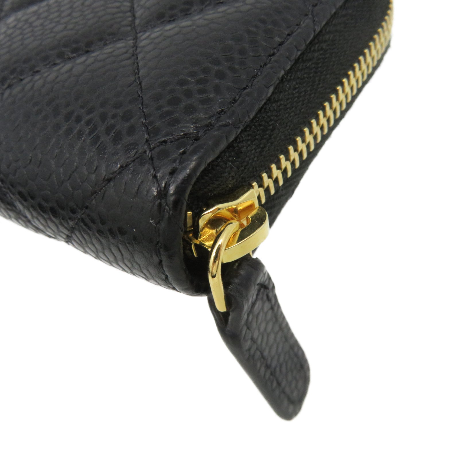 CHANEL Rhombus Caviar Leather Coin Case Gold Buckle Zipper Coin Purse Black