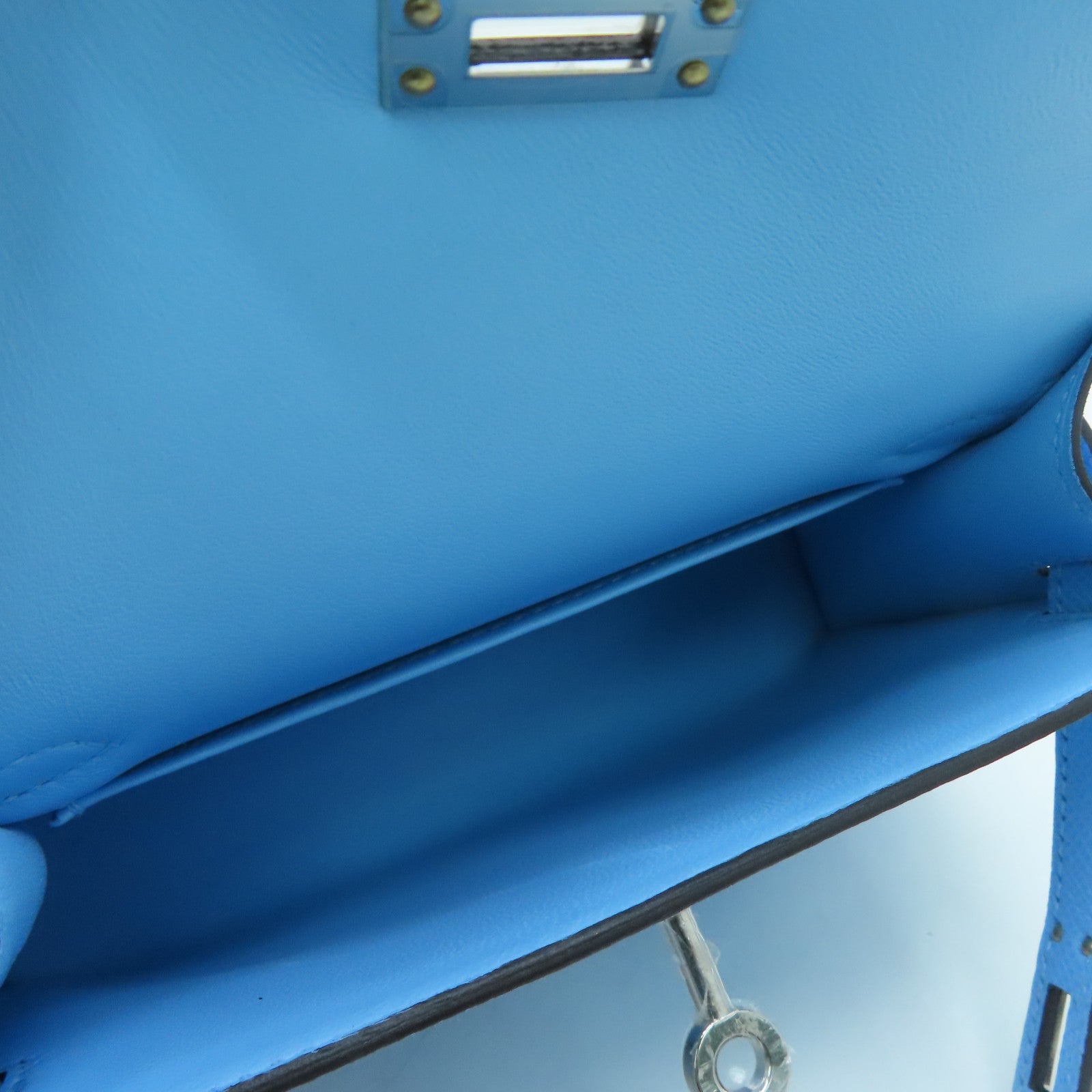 HERMES Epsom Leather Mini Kelly Silver Buckle Handle Shoulder Bag Bleu Azteque Water Blue