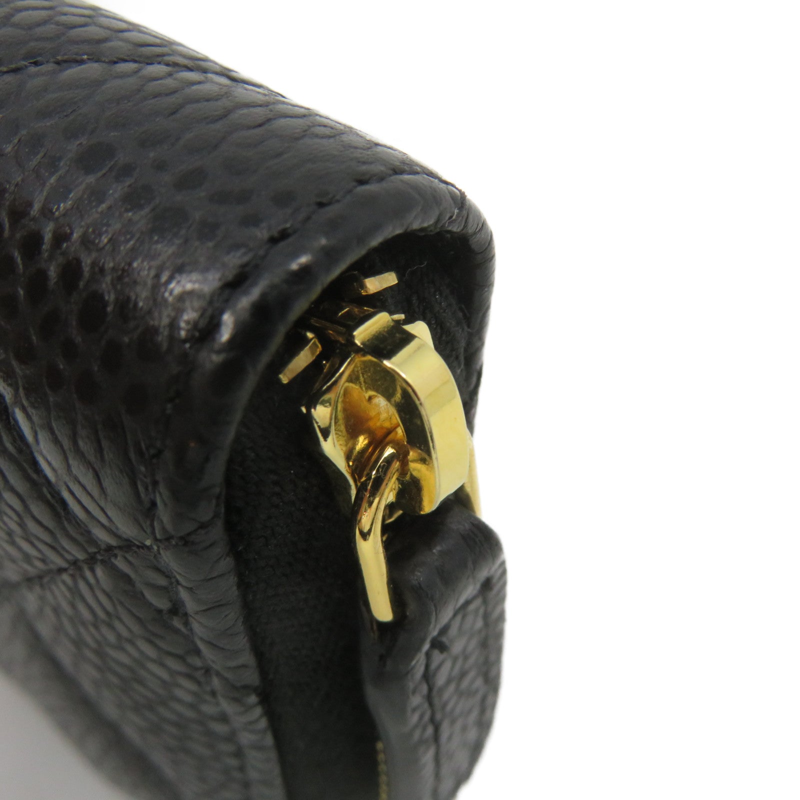 CHANEL Rhombus Caviar Leather Coin Case Gold Buckle Zipper Coin Purse Black