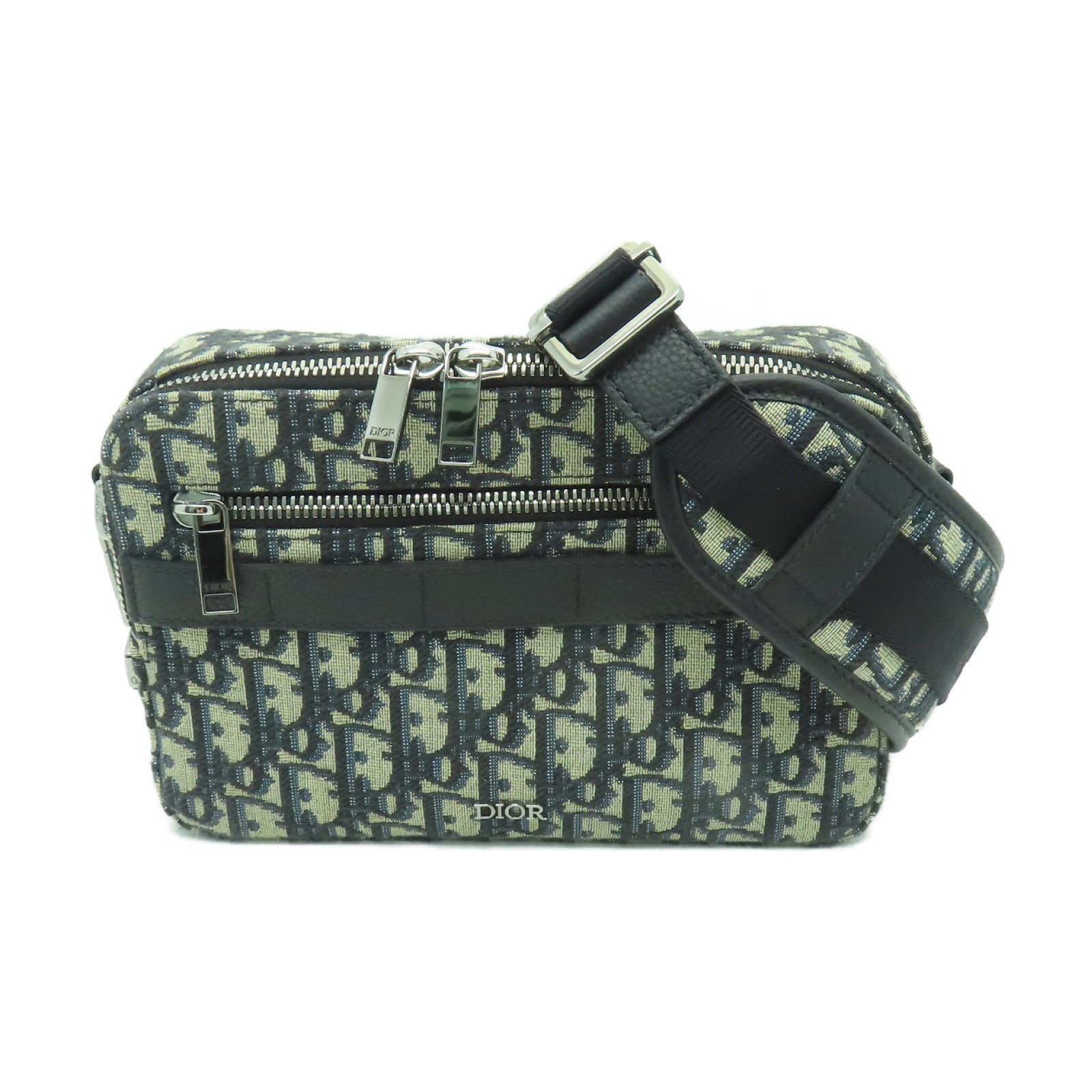 Dior 帆布Safari Bag銀扣肩背袋藍色