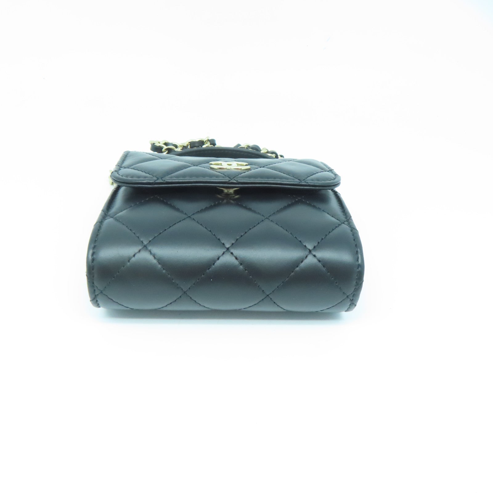 CHANEL 菱格牛皮皮革Chain Shoulder Bag金扣链带肩背袋黑色