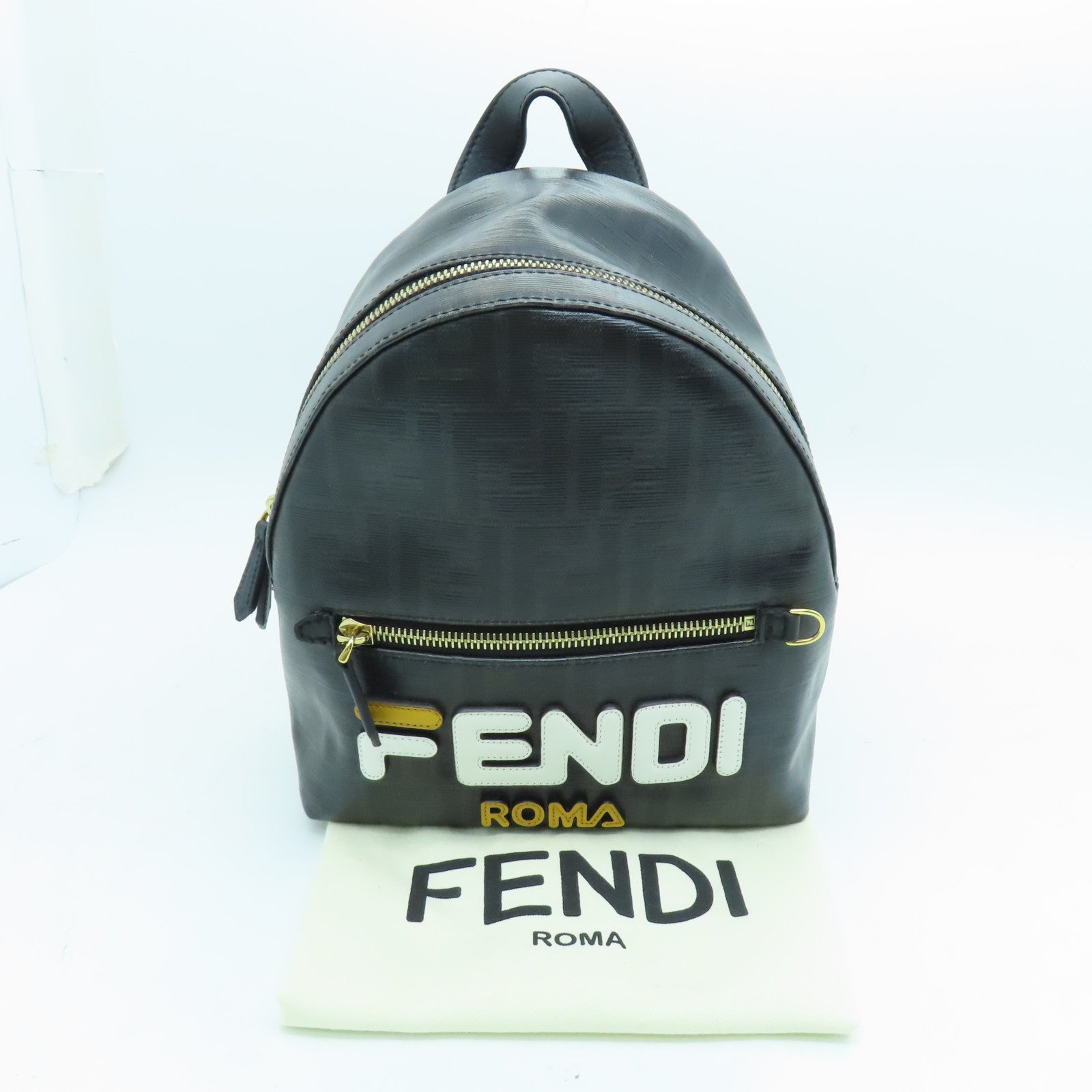 FENDI Coated Canvas Mini BackPack Gold Buckle Backpack Black