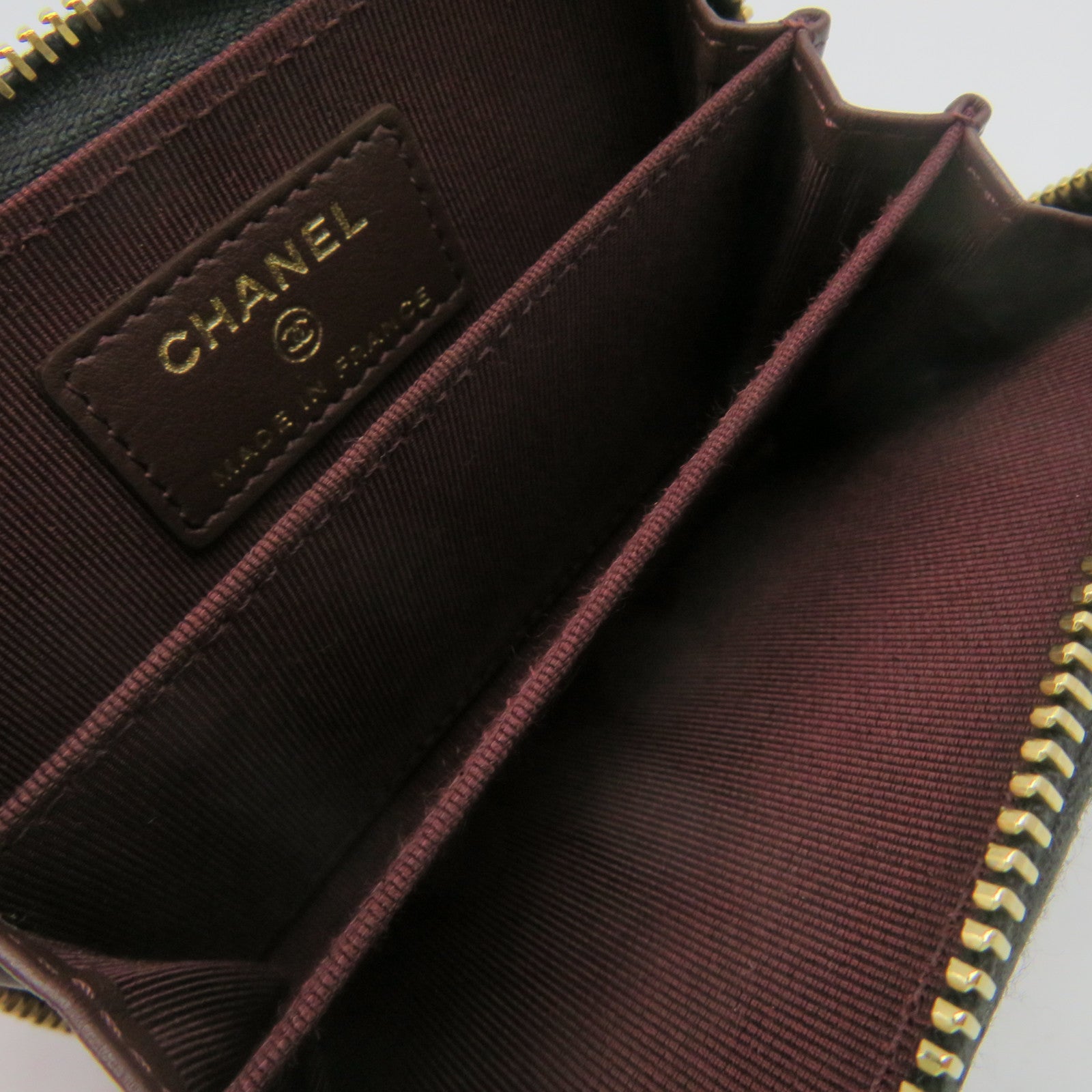 CHANEL Rhombus Caviar Leather Coin Case Gold Buckle Zipper Coin Purse Black