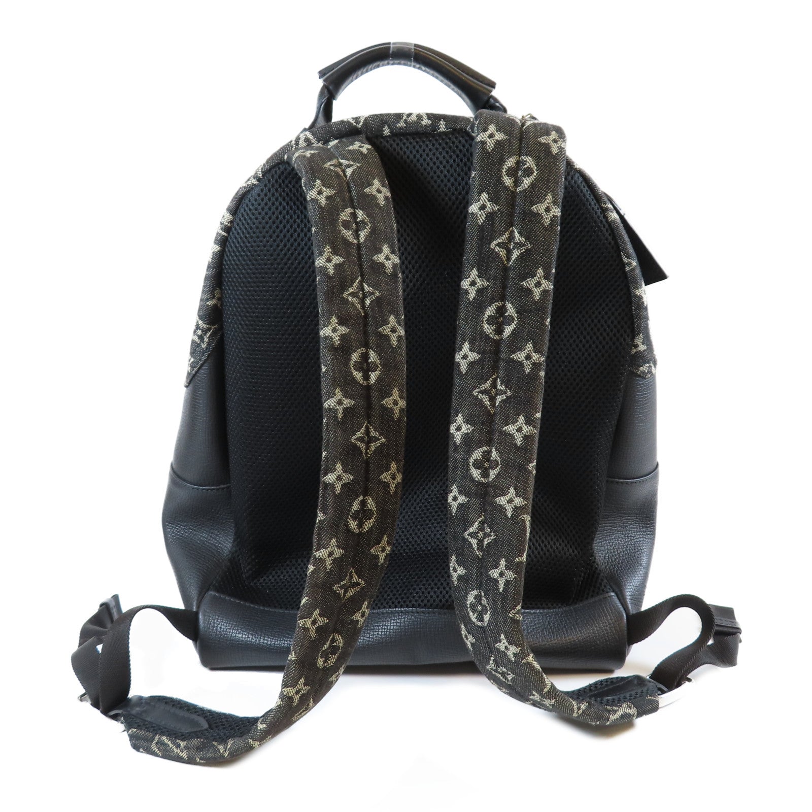 LOUIS VUITTON 牛仔布/牛皮皮革Multipocket Backpack銀扣背包黑色/灰色