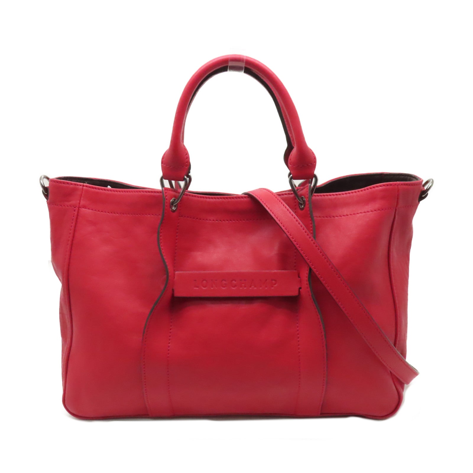 Longchamp 牛皮皮革2way Shoulder Bag銀扣手挽肩背兩用袋紅色