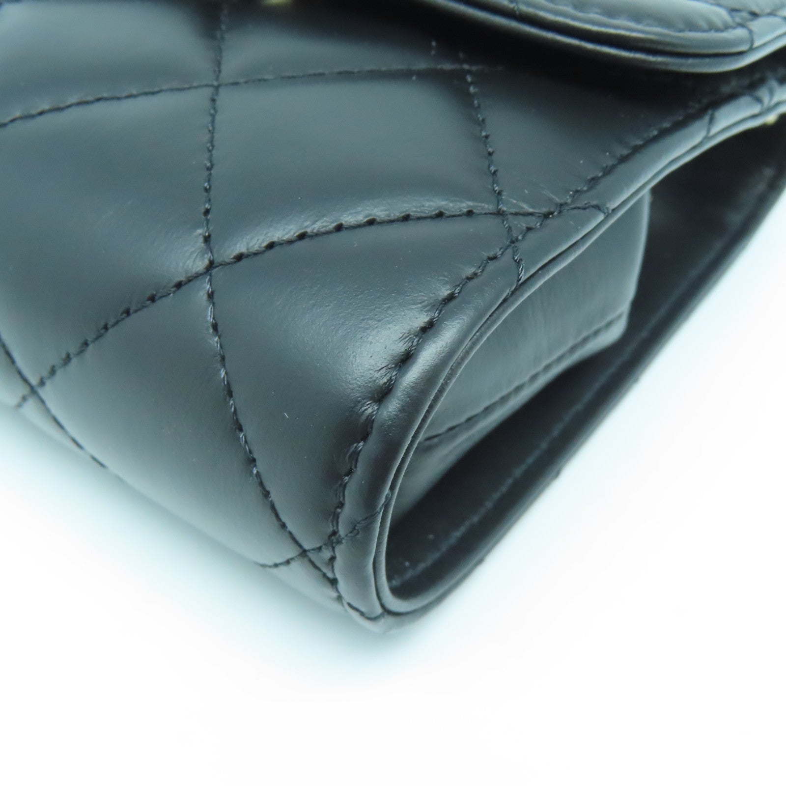 CHANEL 菱格牛皮皮革Chain Shoulder Bag金扣链带肩背袋黑色